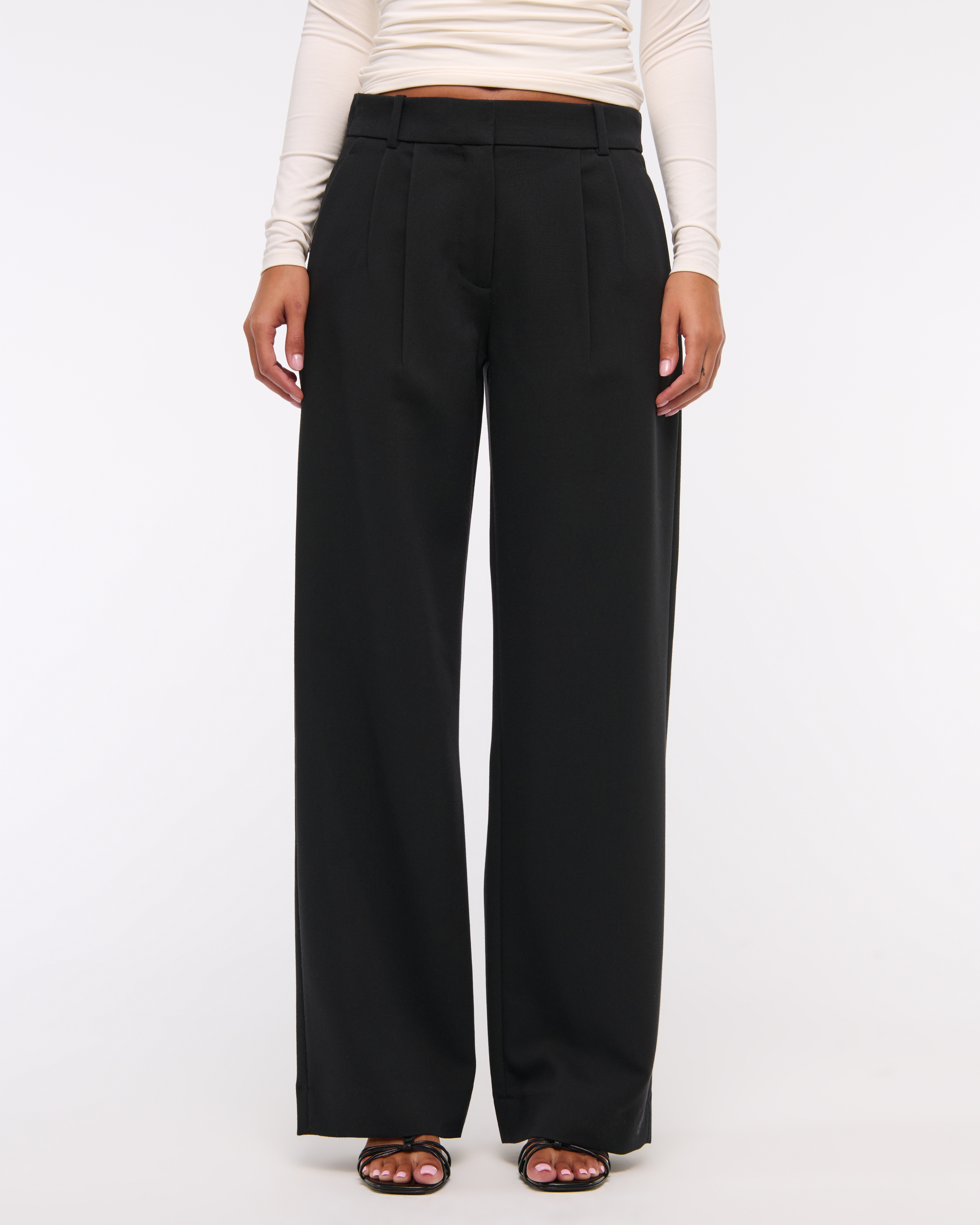 Abercrombie & Fitch A&f Sloane Low Rise Tailored Wide Leg Pant In Black