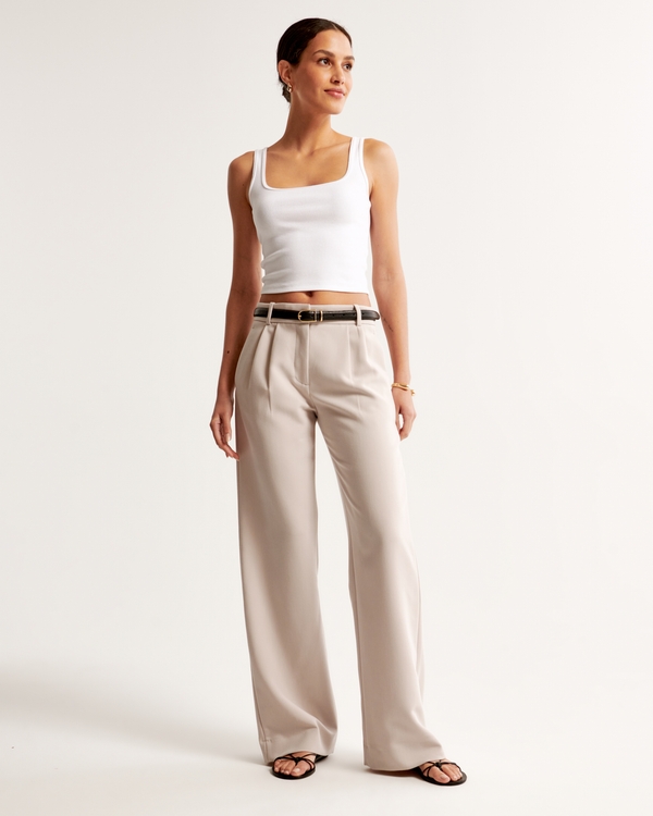 A&F Sloane Low Rise Tailored Wide Leg Pant, Light Taupe