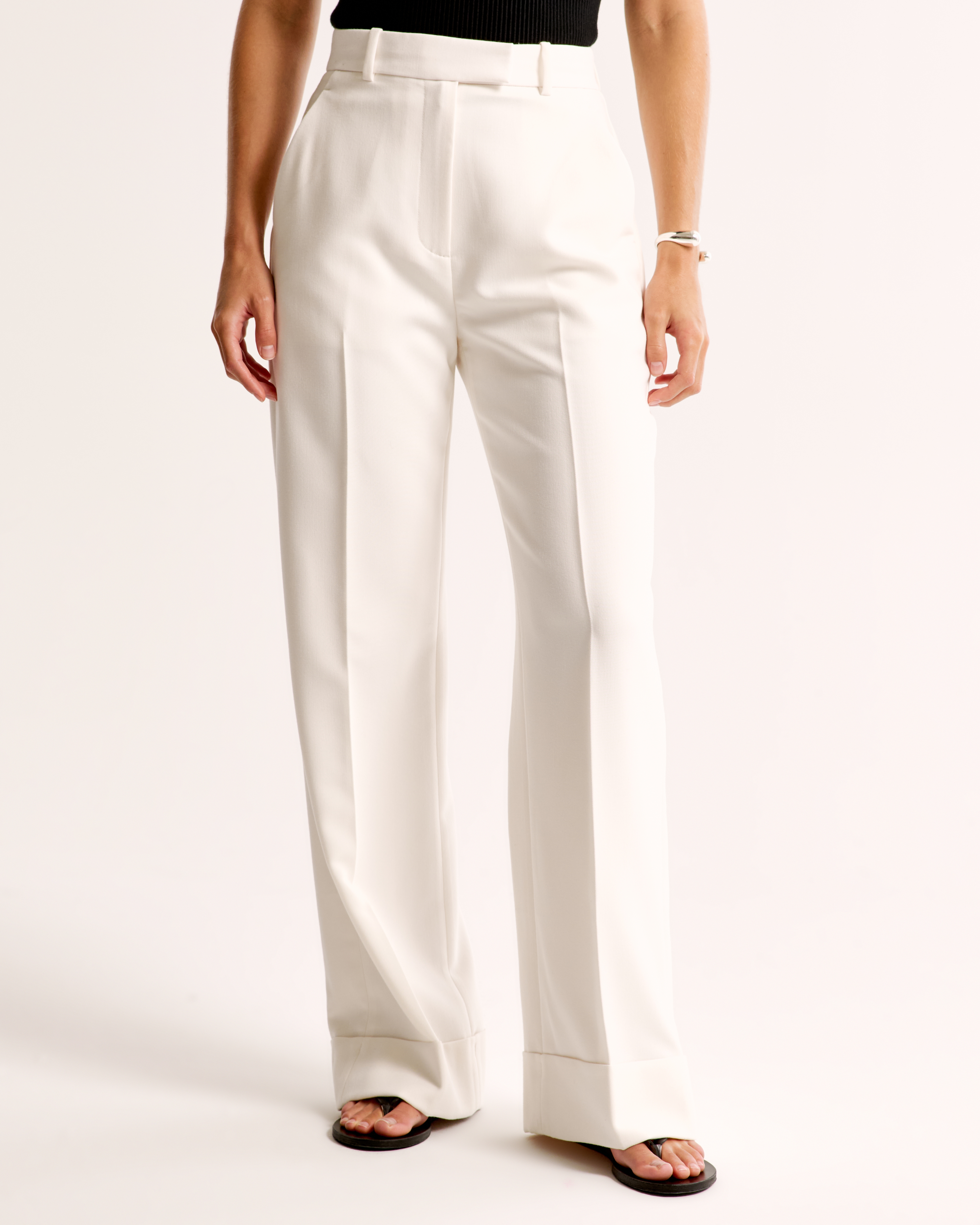 Женские брюки Abercrombie & Fitch Cuffed Hem Tailored Wide Leg Pant, цвет: Кремовый — фото 3