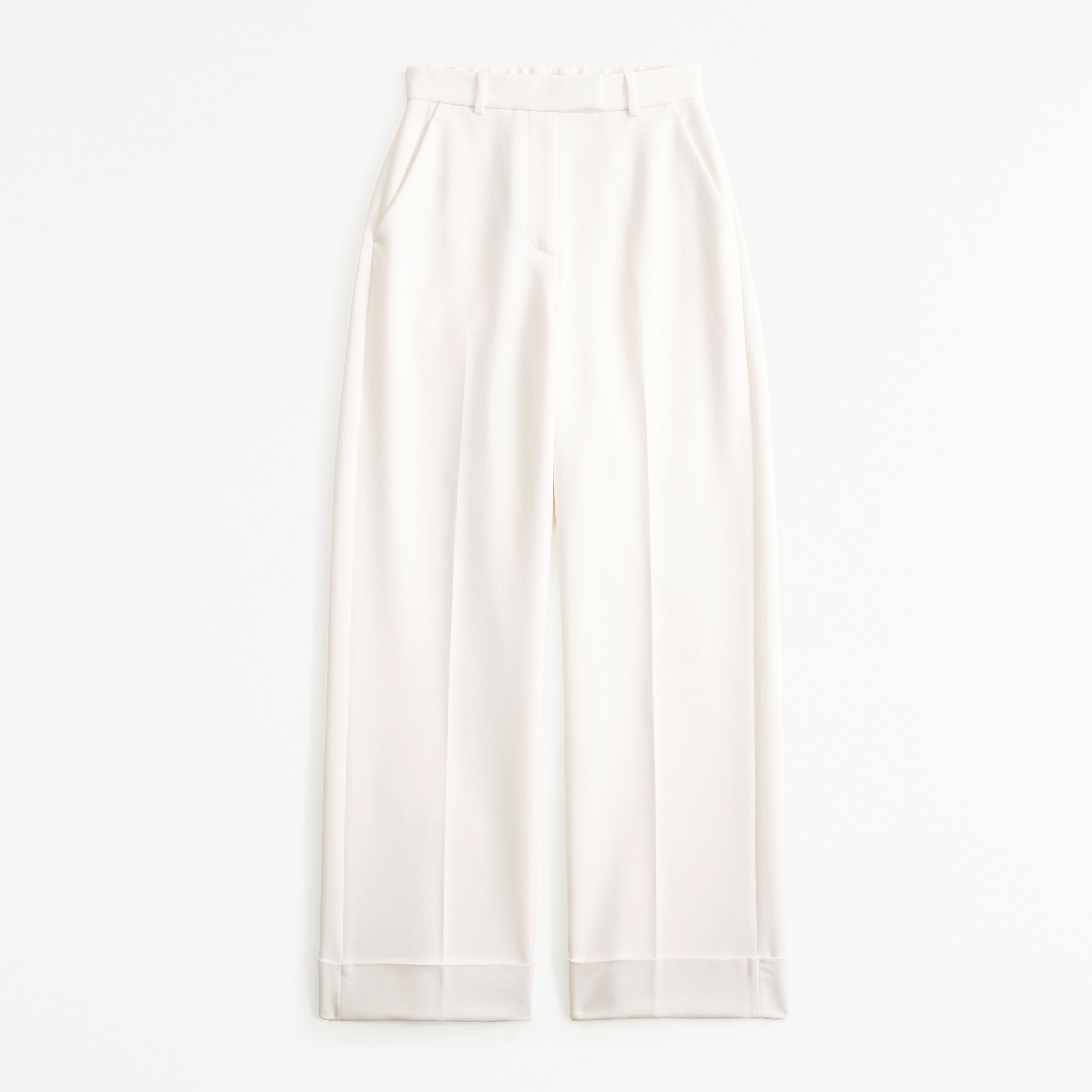 Женские брюки Abercrombie & Fitch Cuffed Hem Tailored Wide Leg Pant, цвет: Кремовый — фото 1