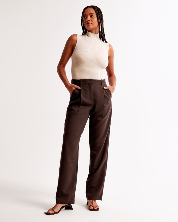 Curve Love A&F Quinn Tailored Straight Pant, Coffee