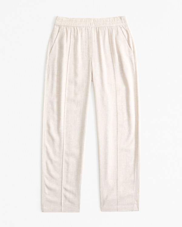 Straight Linen-Blend Pull-On Pant, Beige