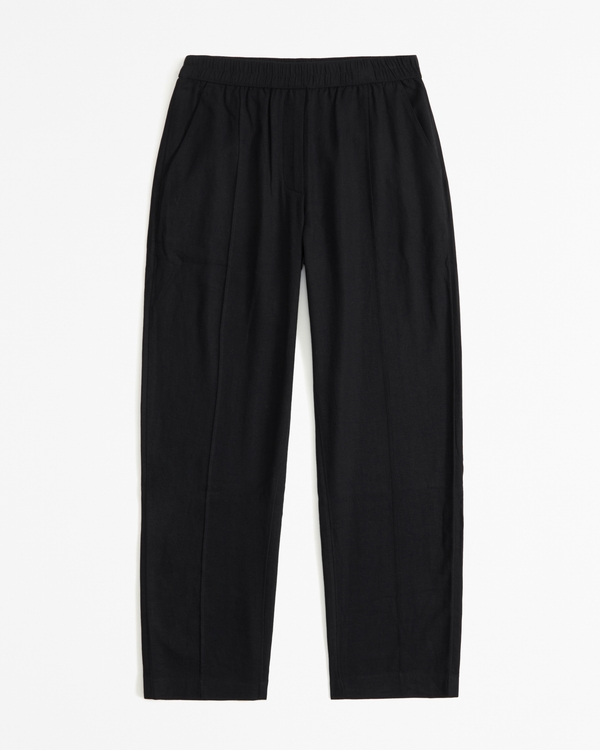 Straight Linen-Blend Pull-On Pant, Black