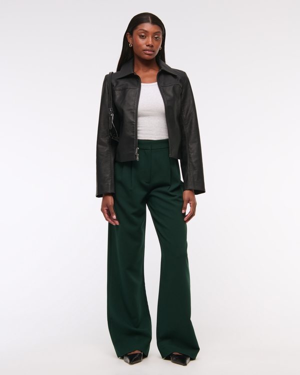 A&F Sloane Tailored Wide Leg Pant, Deep Green