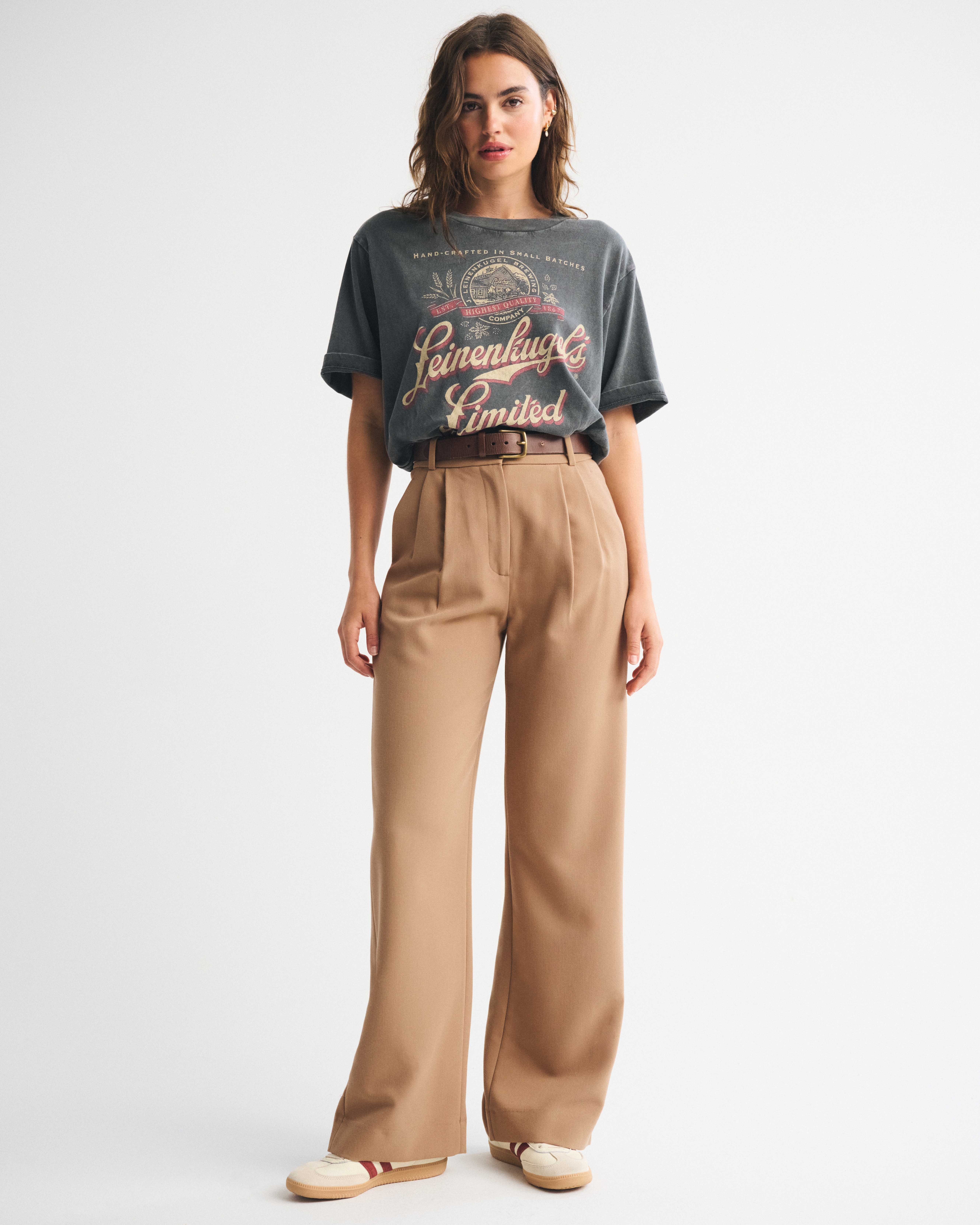 Abercrombie & Fitch A&f Sloane Tailored Wide Leg Pant In Brown