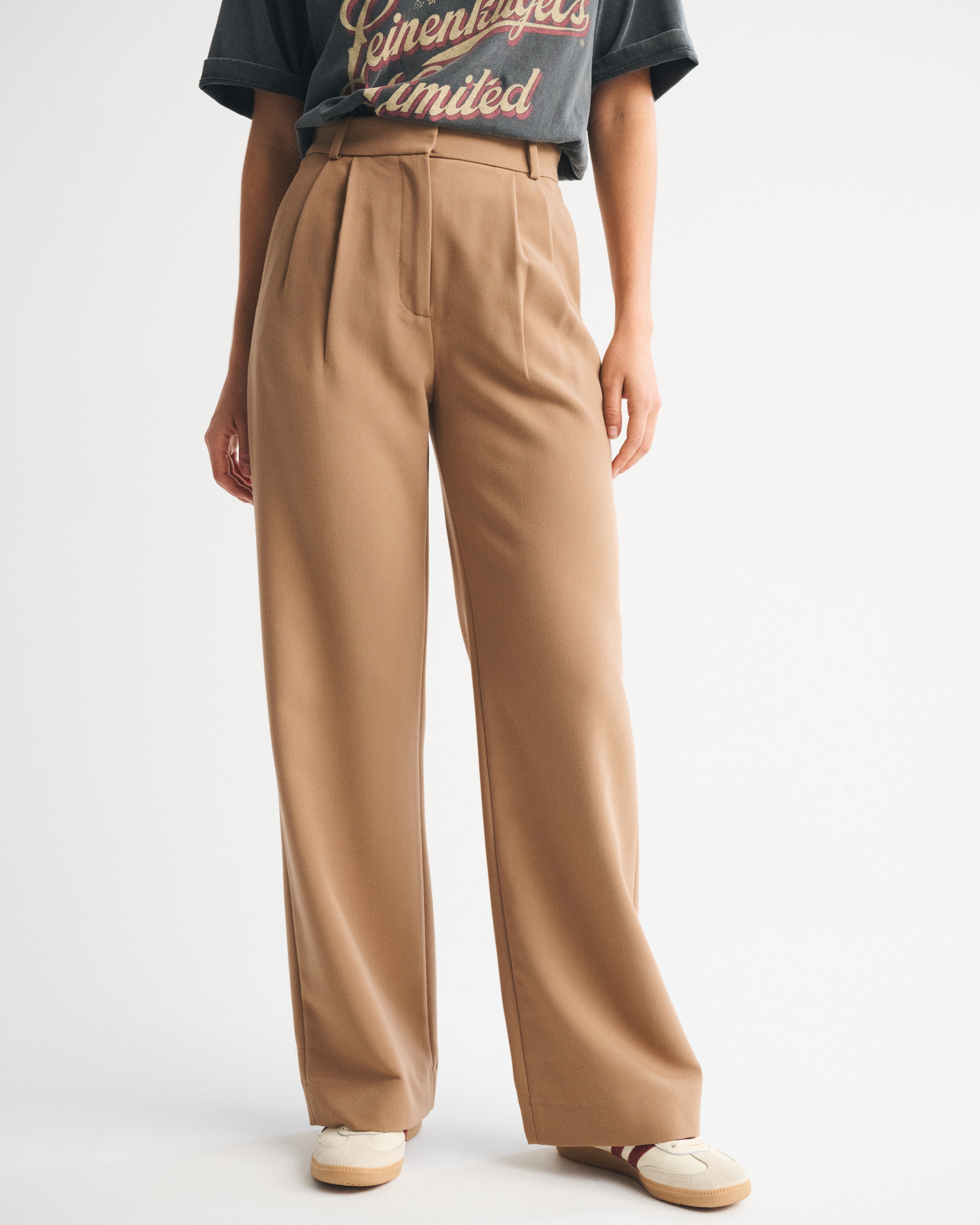 Abercrombie & Fitch A&f Sloane Tailored Wide Leg Pant In Brown