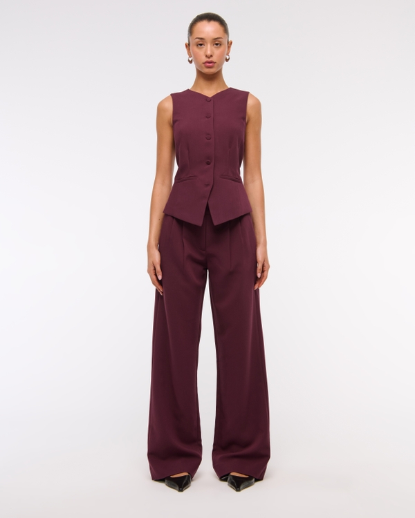 A&F Sloane Low Rise Tailored Wide Leg Pant, Deep Wine