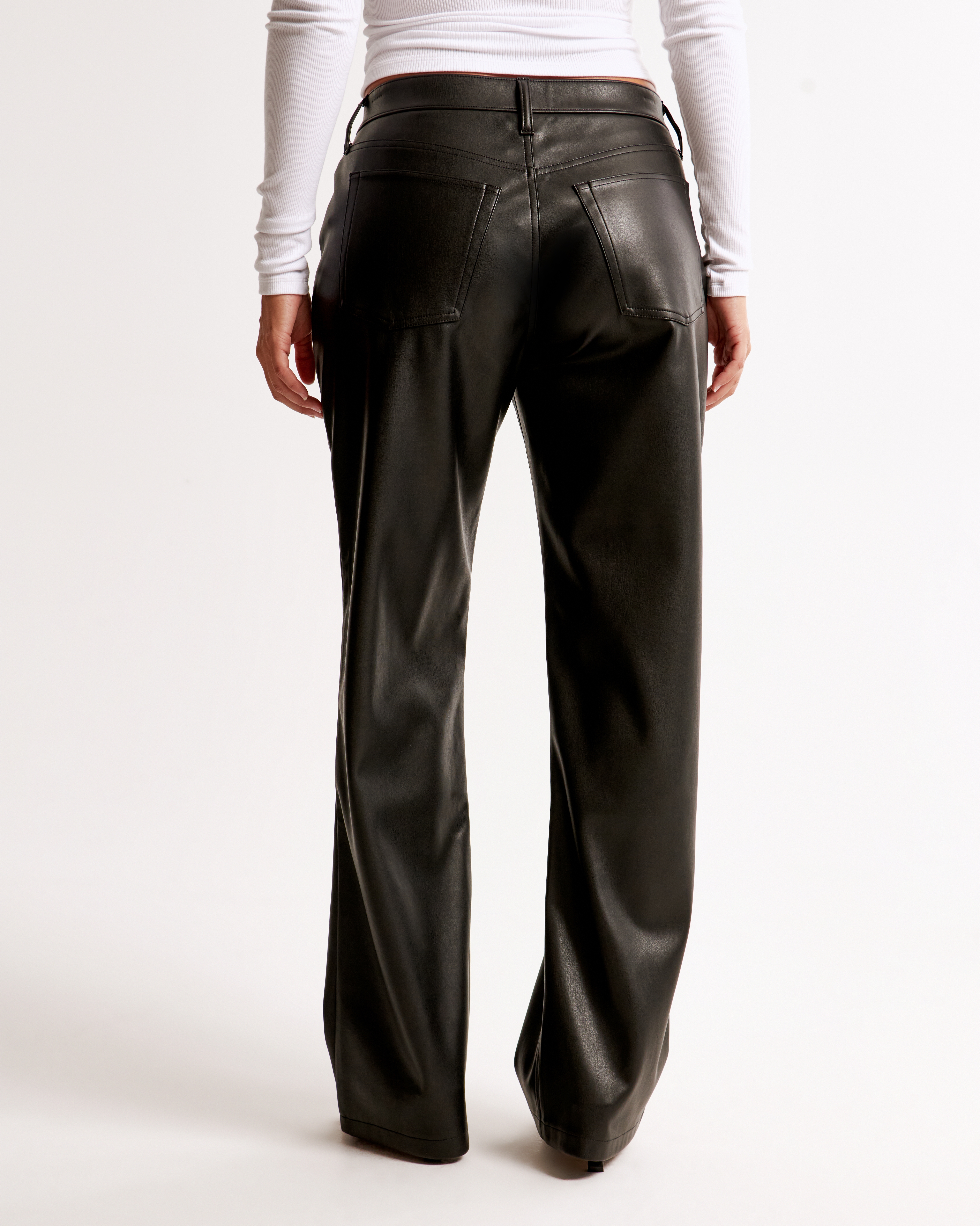 Abercrombie & Fitch Curve Love Vegan Leather Low Rise Baggy Pant In Black