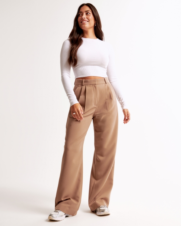 Curve Love A&F Sloane Tailored Wide Leg Pant, Brown