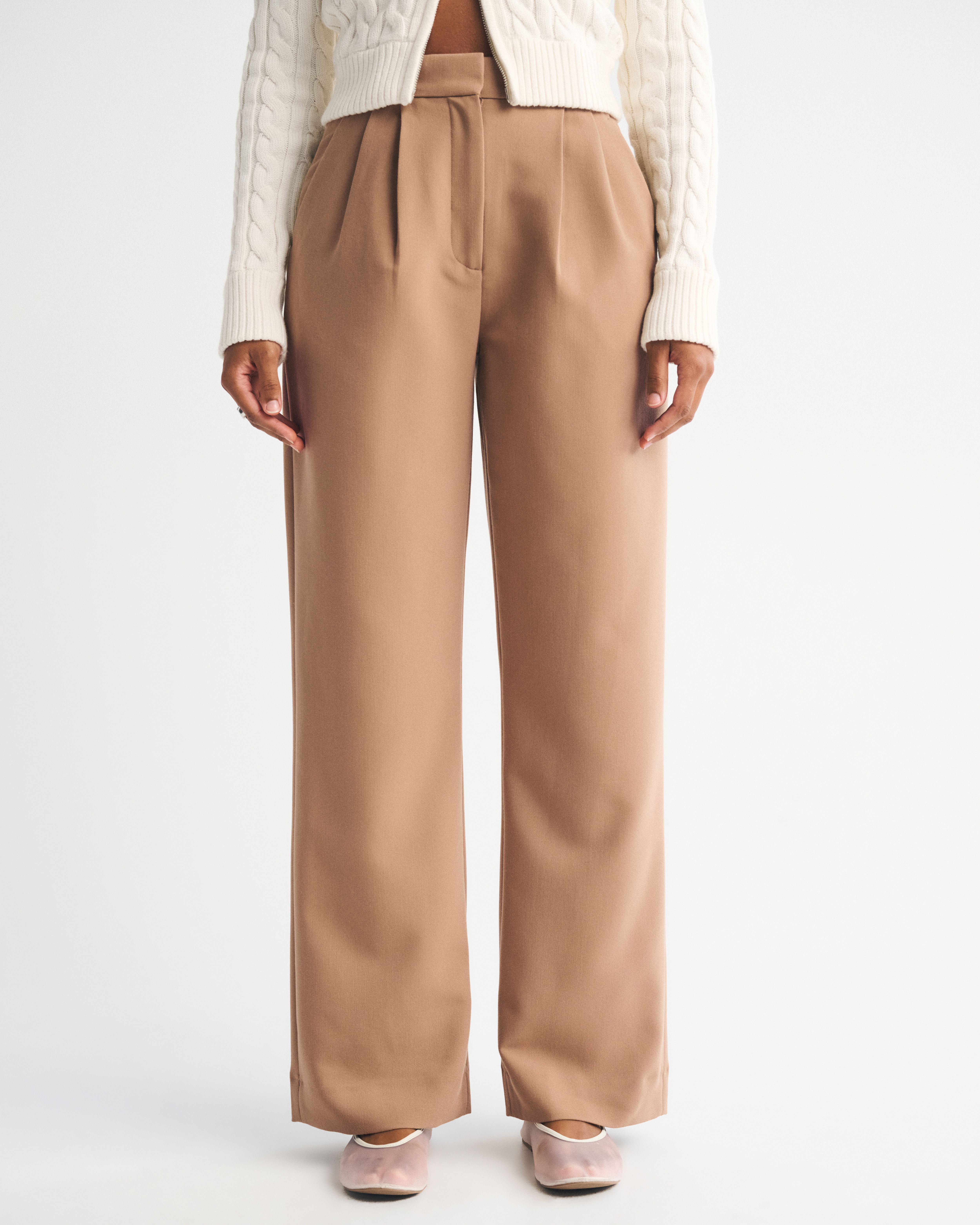 Abercrombie & Fitch Curve Love A&f Sloane Tailored Wide Leg Pant In Brown