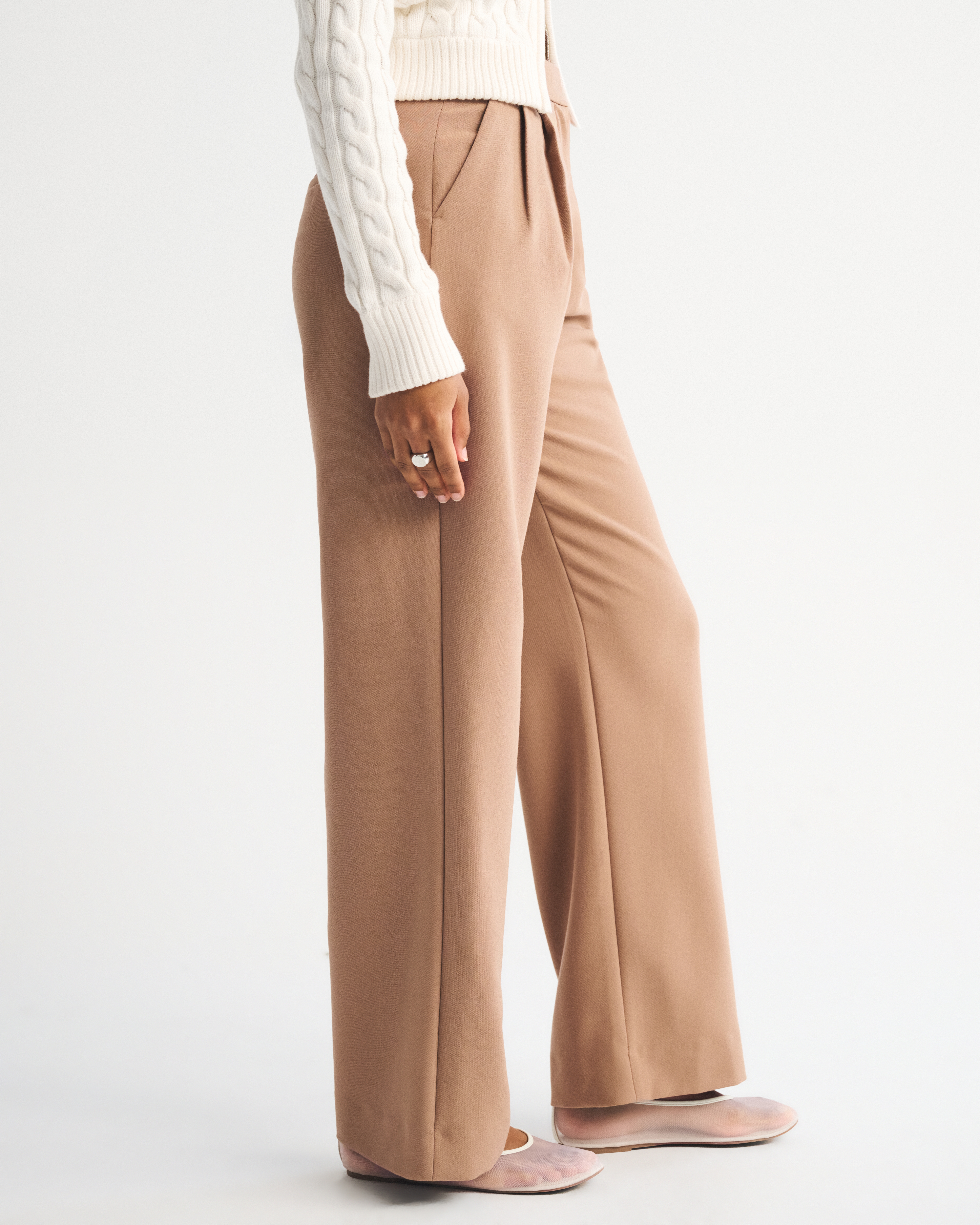 Abercrombie & Fitch Curve Love A&f Sloane Tailored Wide Leg Pant In Brown