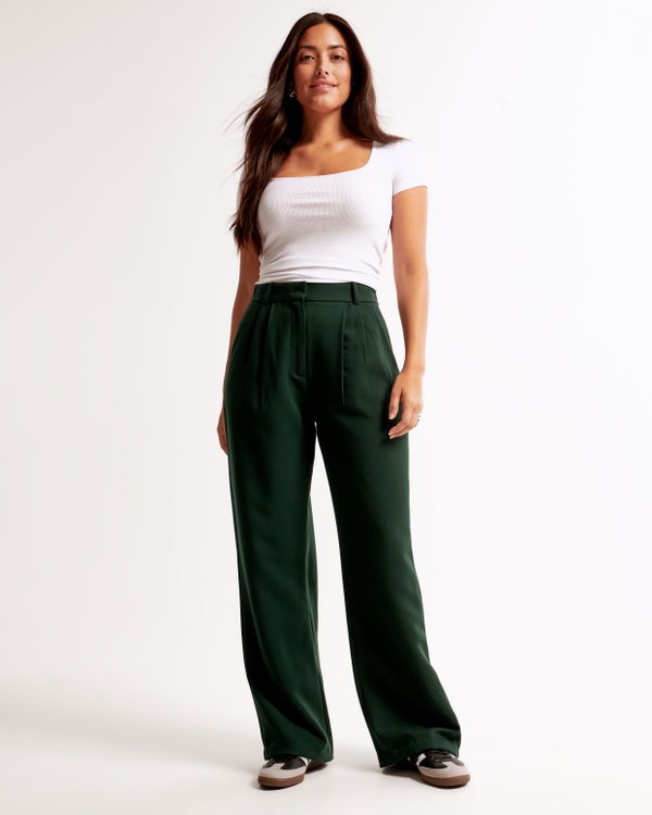 Curve Love A&F Sloane Tailored Wide Leg Pant, Deep Green