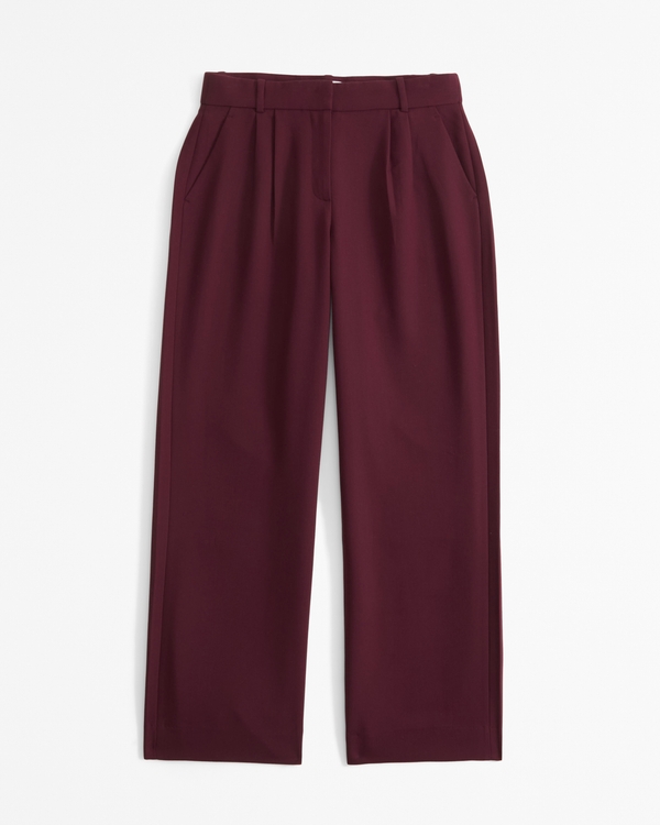 Curve Love A&F Sloane Low Rise Tailored Wide Leg Pant, Deep Wine