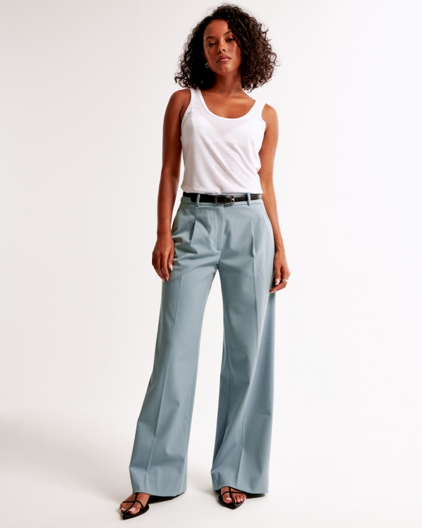 Tailored Wide Leg Pant, Light Blue view 1