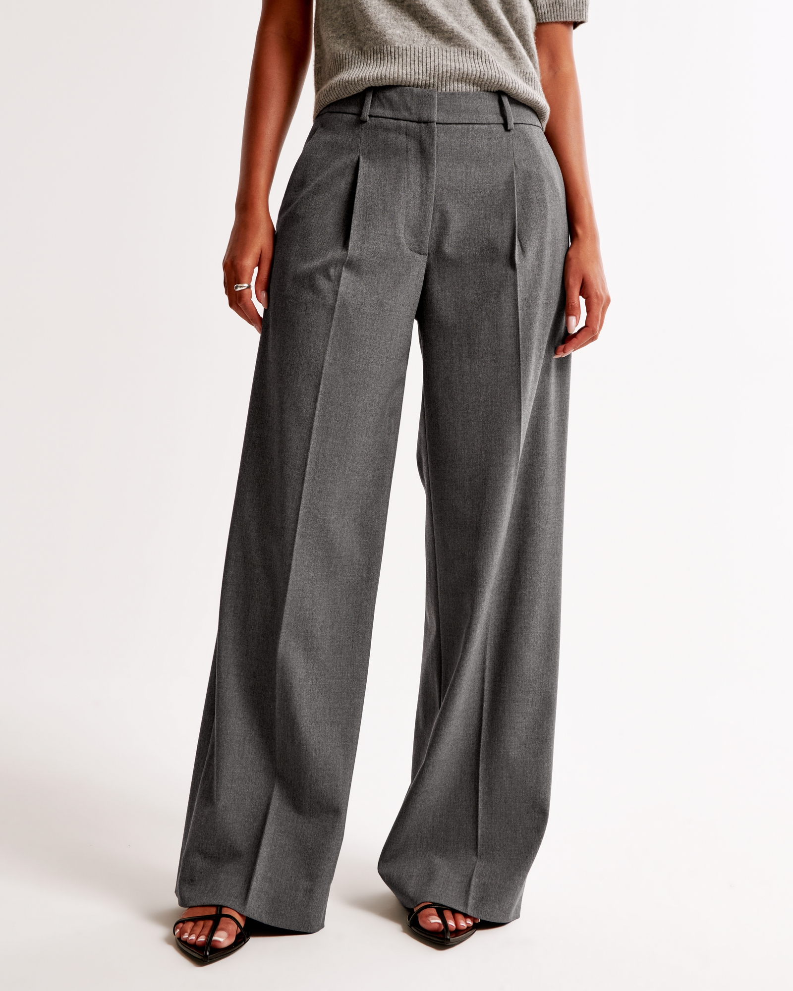 Mid Rise Tailored Wide Leg Pant