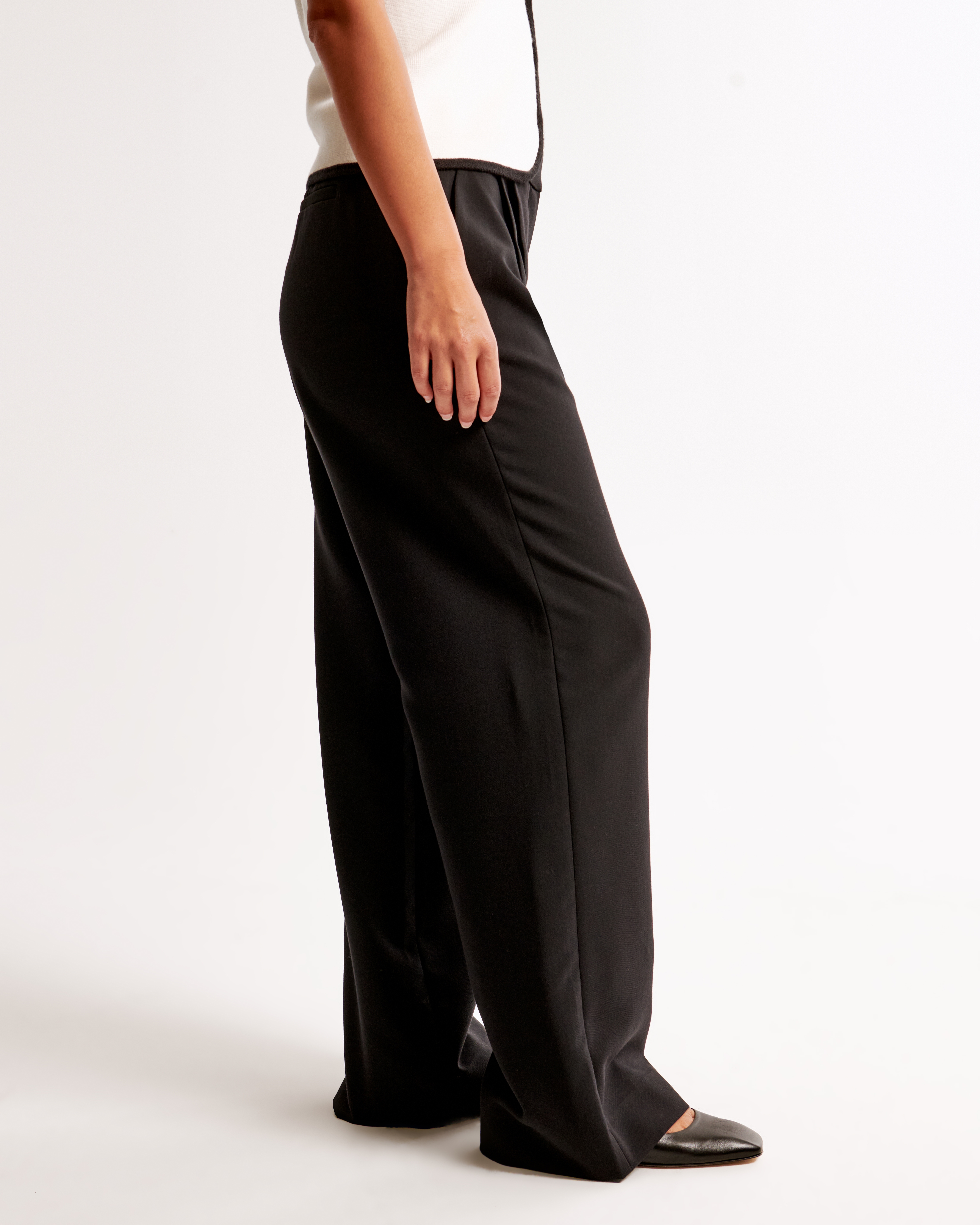 Abercrombie & Fitch Curve Love A&f Sloane Low Rise Tailored Wide Leg Pant In Black