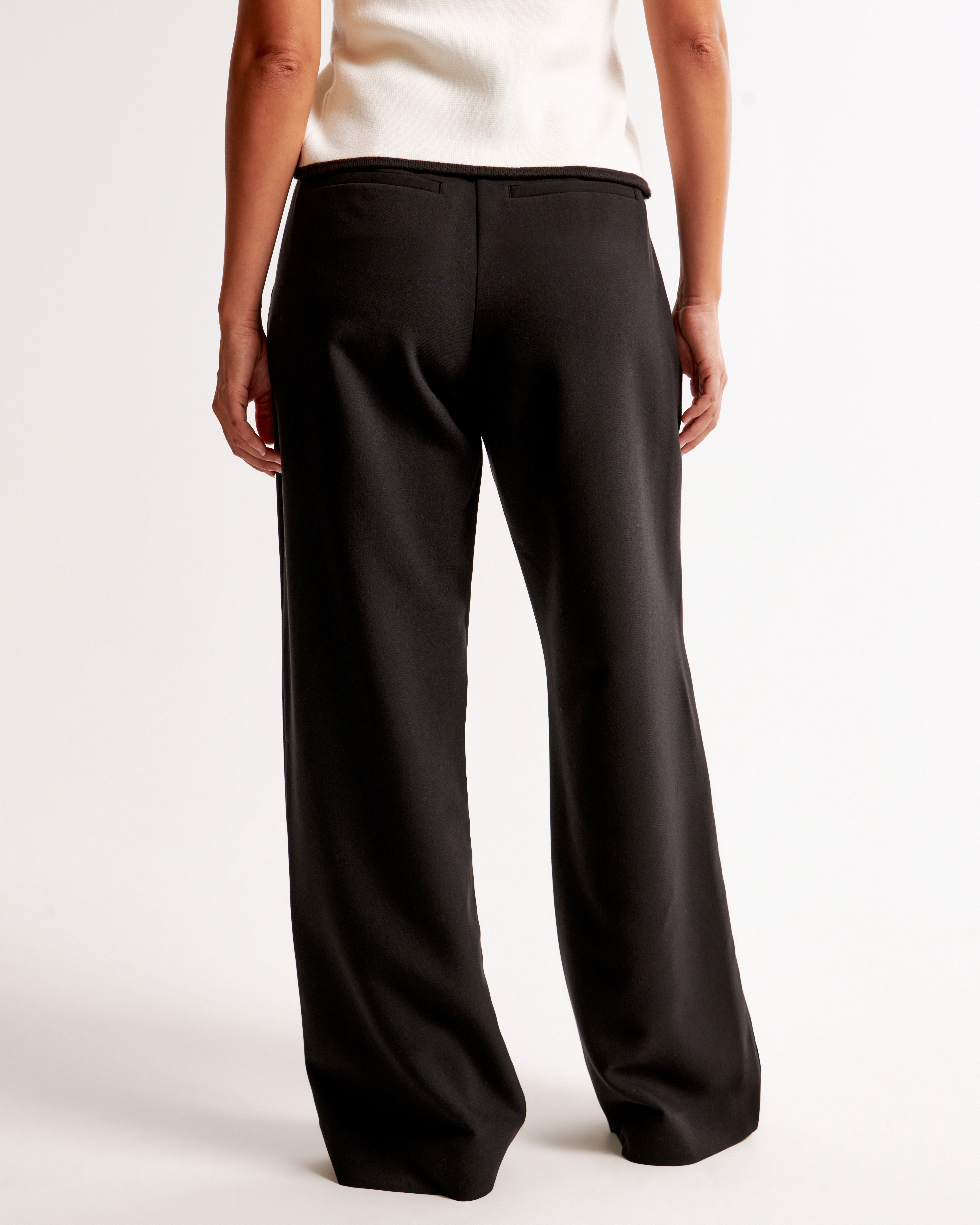 Abercrombie & Fitch Curve Love A&f Sloane Low Rise Tailored Wide Leg Pant In Black