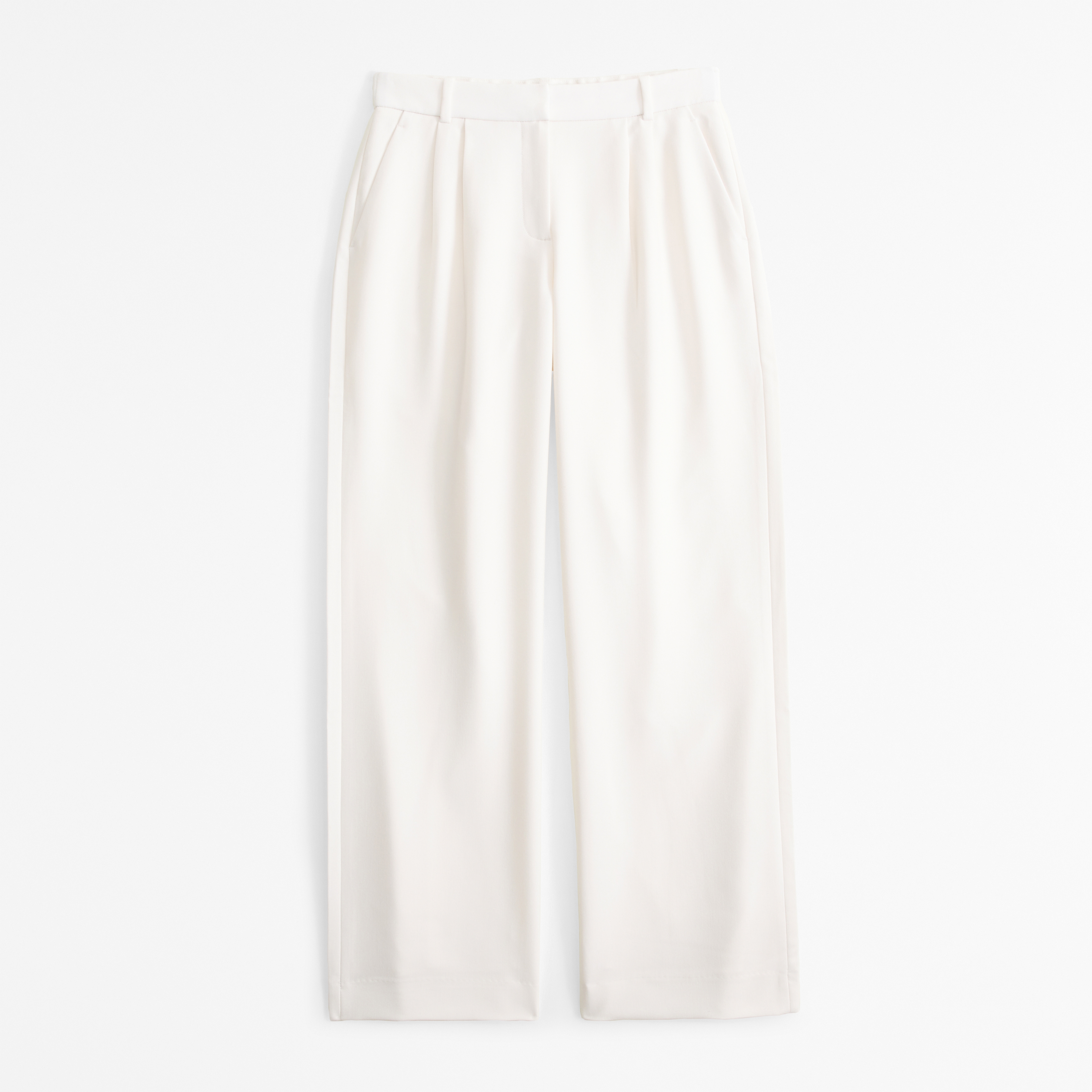Abercrombie & Fitch Curve Love A&f Sloane Low Rise Tailored Wide Leg Pant In White
