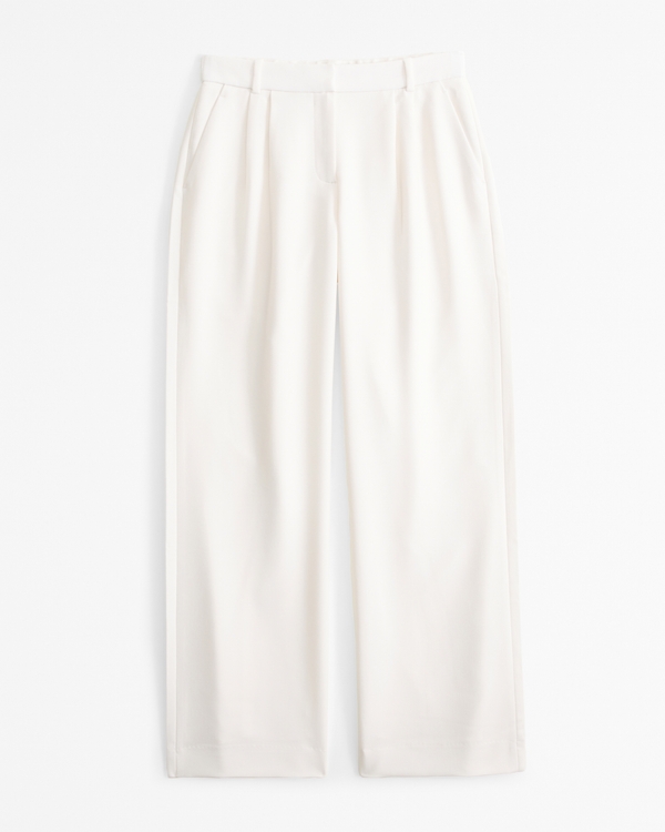 Curve Love A&F Sloane Low Rise Tailored Wide Leg Pant, Cream view 1