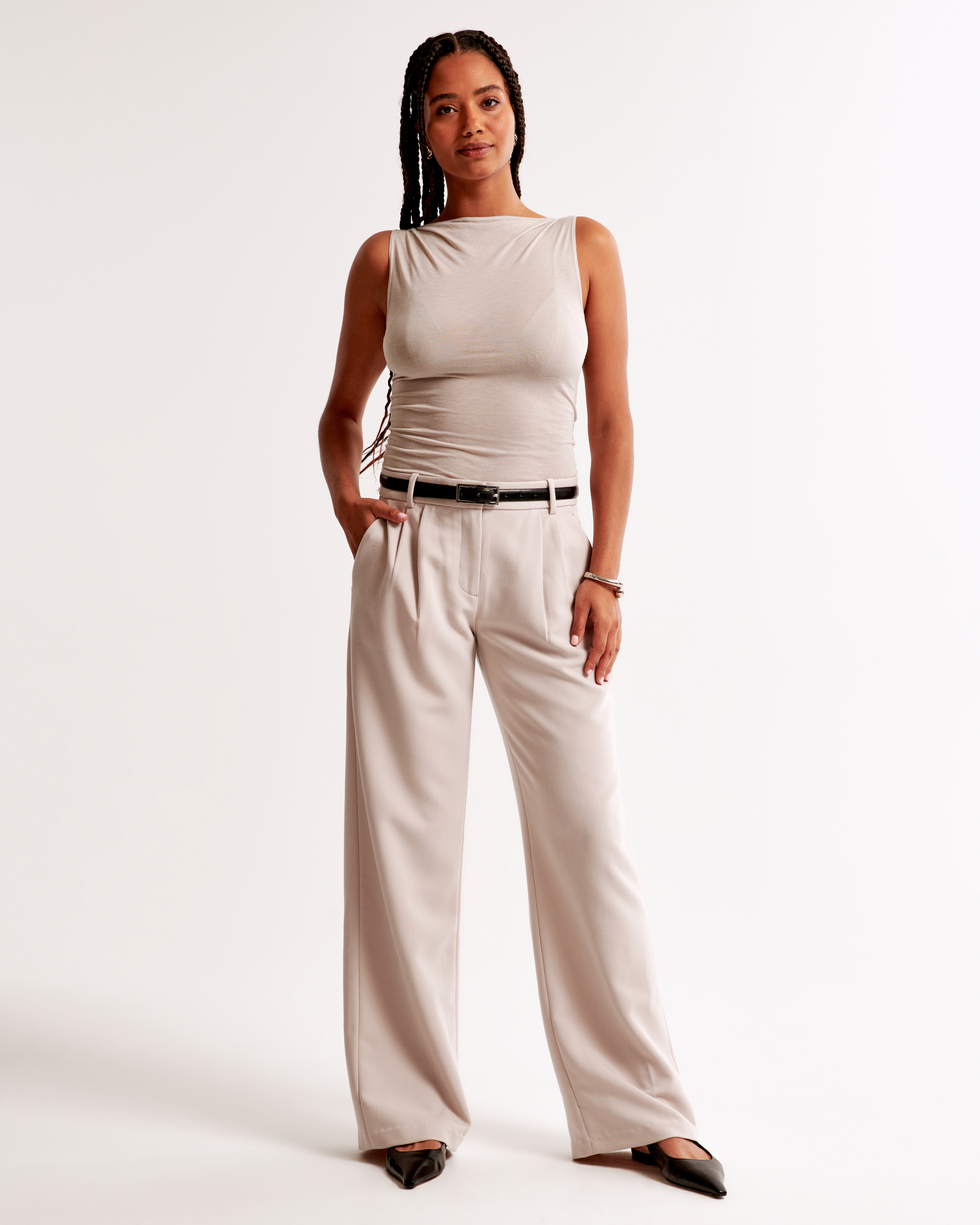Abercrombie & Fitch Curve Love A&f Sloane Low Rise Tailored Wide Leg Pant In Gray
