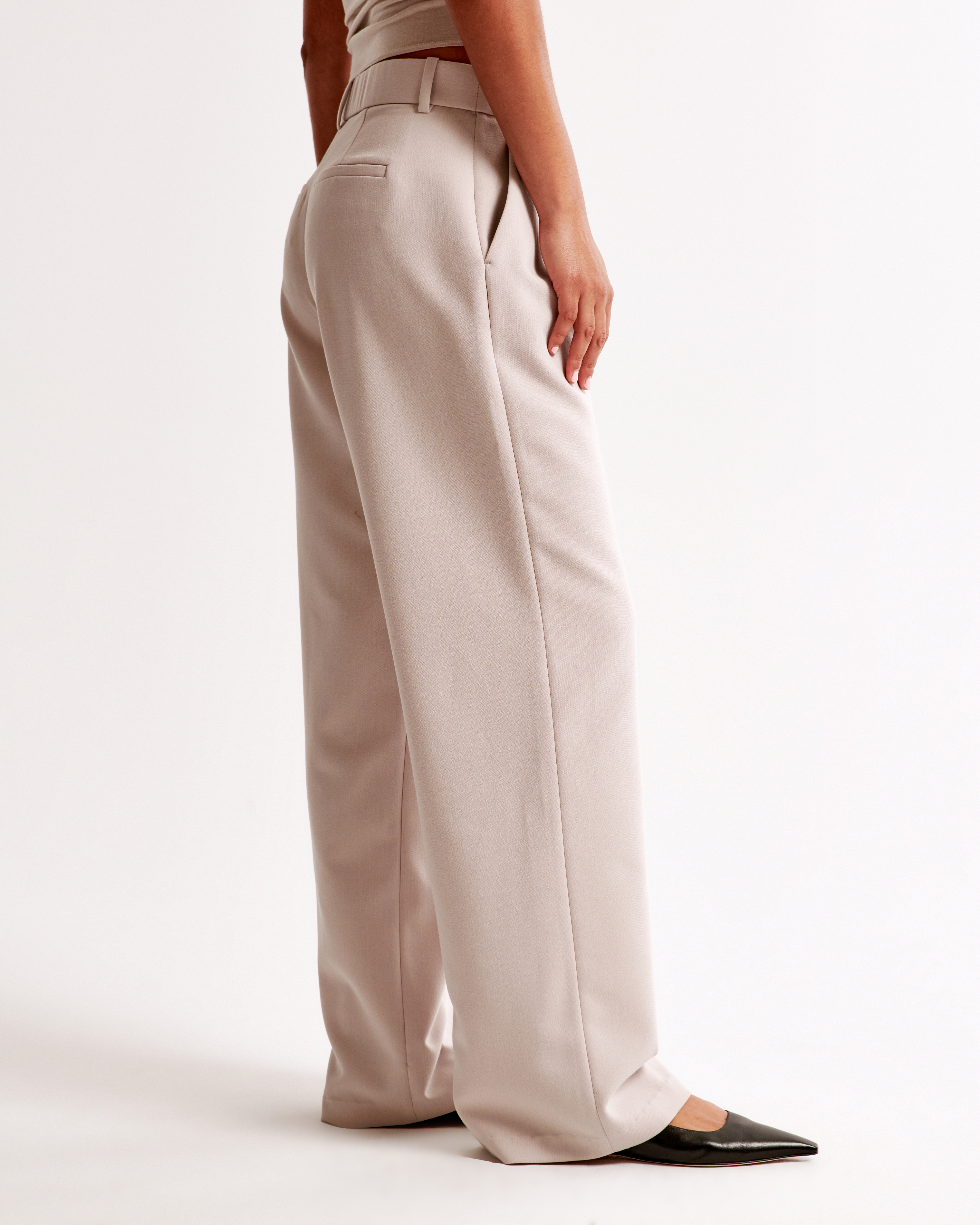 Abercrombie & Fitch Curve Love A&f Sloane Low Rise Tailored Wide Leg Pant In Gray