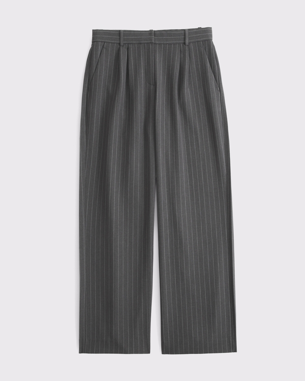 Curve Love A&F Sloane Low Rise Tailored Wide Leg Pant, Gray Pinstripe