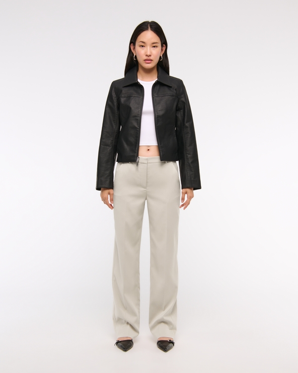 Mid Rise Tailored Straight Pant, Ash view 1