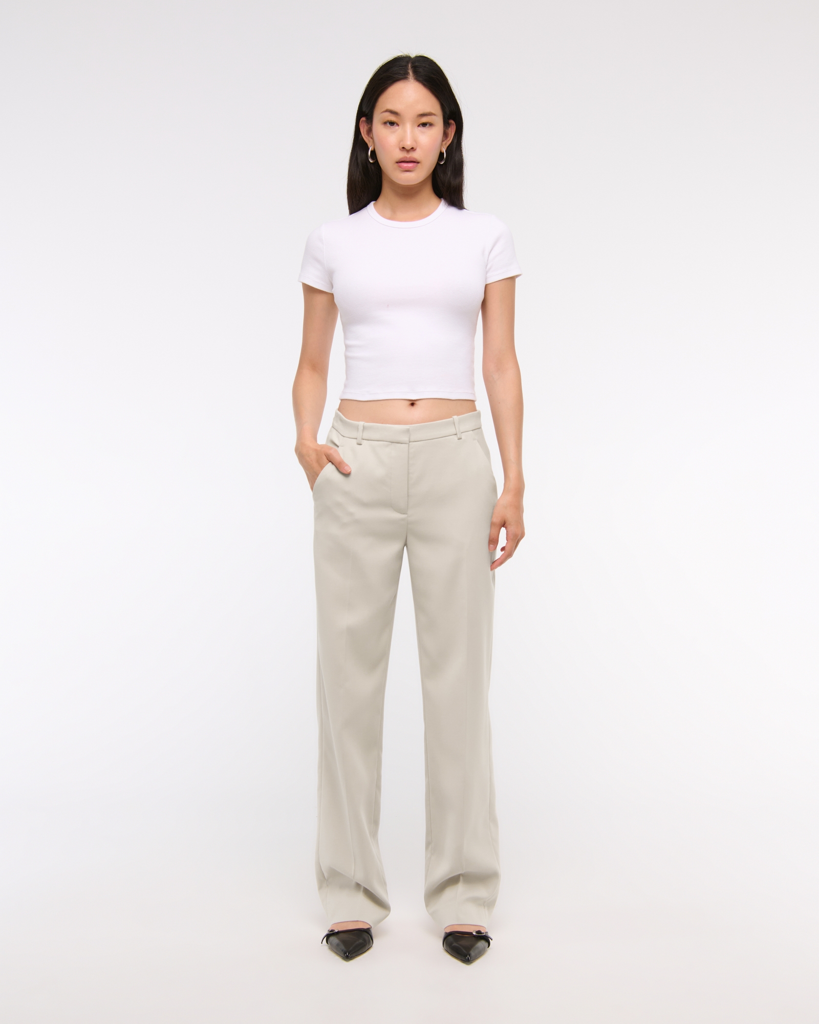 Mid Rise Tailored Straight Pant