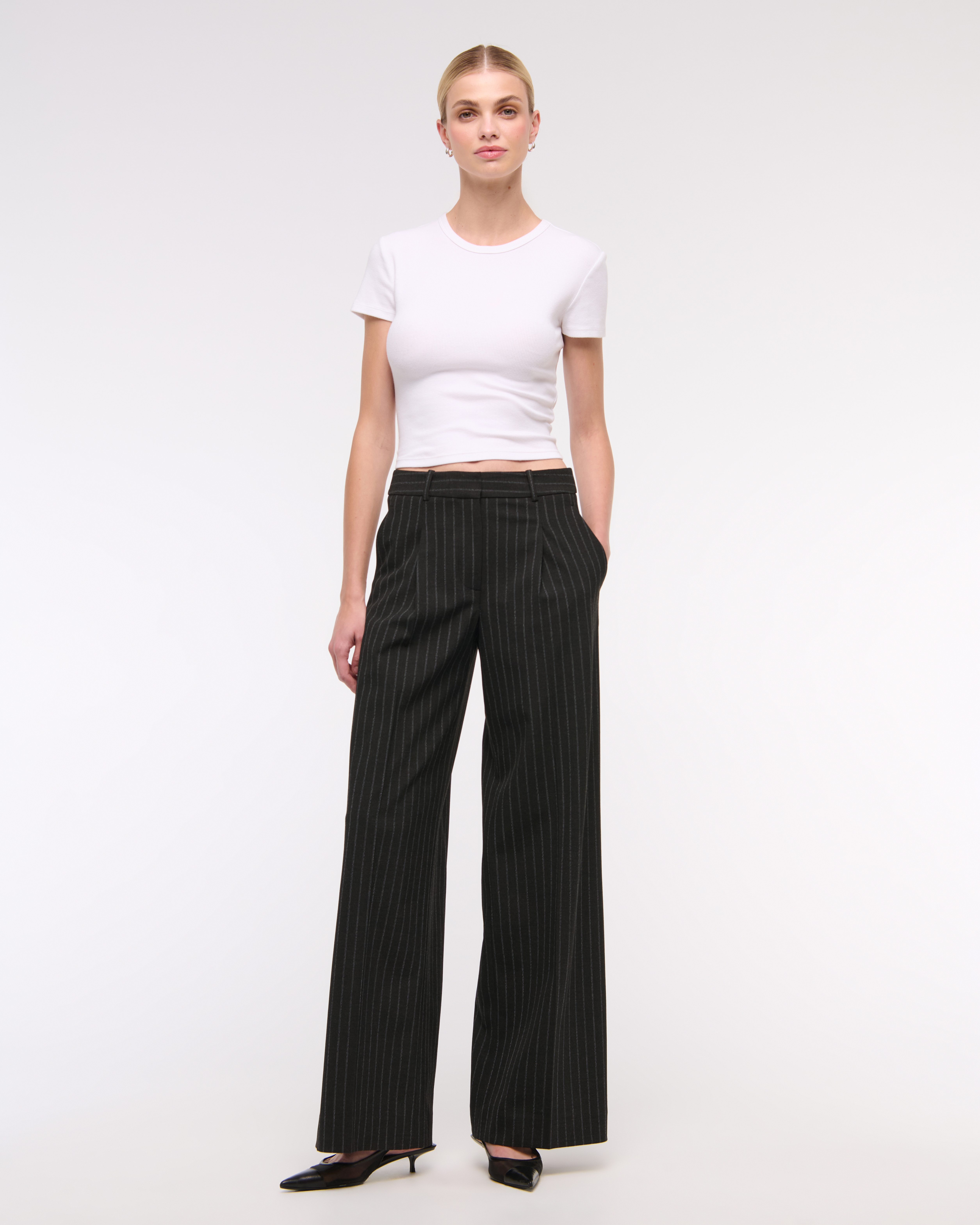 precme wide stripe slacks【black】 M Women's Black Stripe Pant | ME+EM