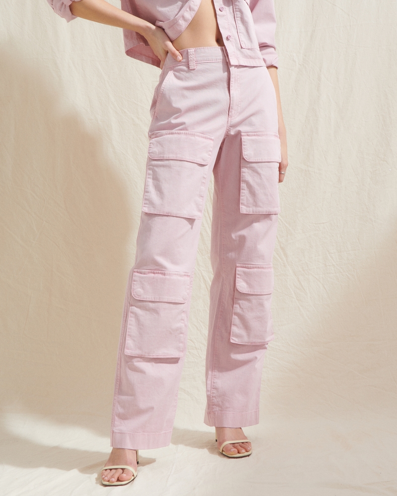 Light Pink Baggy Wide Leg Cargo Pocket Jeans