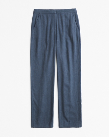 Linen-Blend Tailored Straight Pant