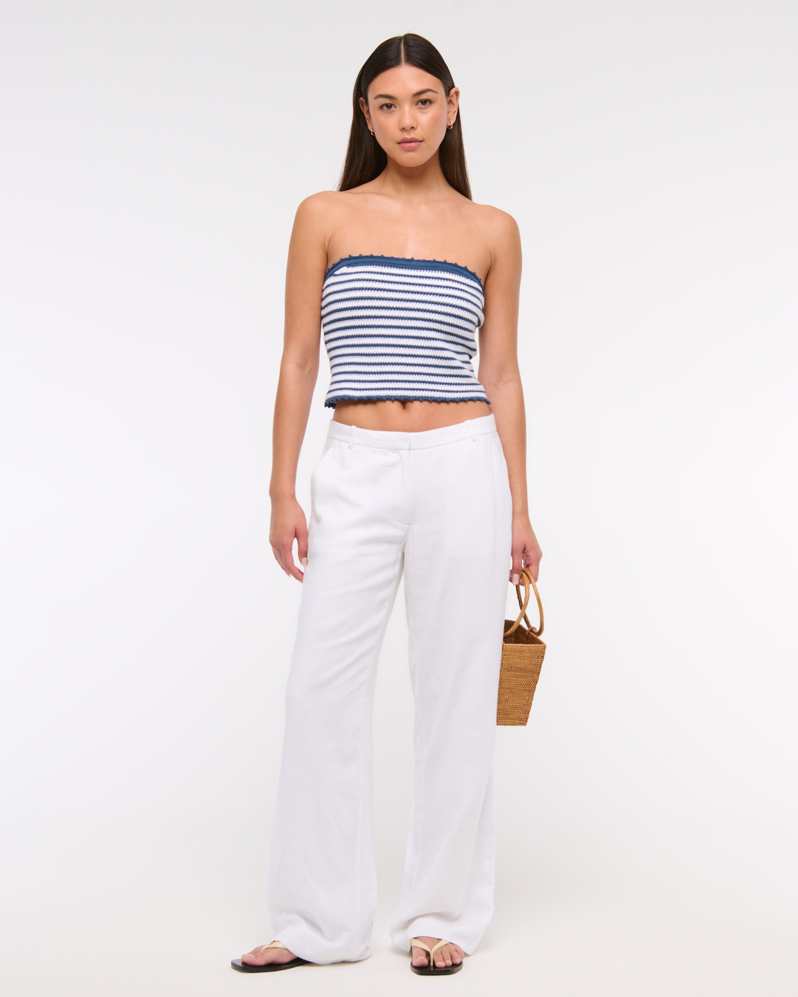 A&F Sloane Low Rise Tailored Linen-Blend Wide Leg Pant