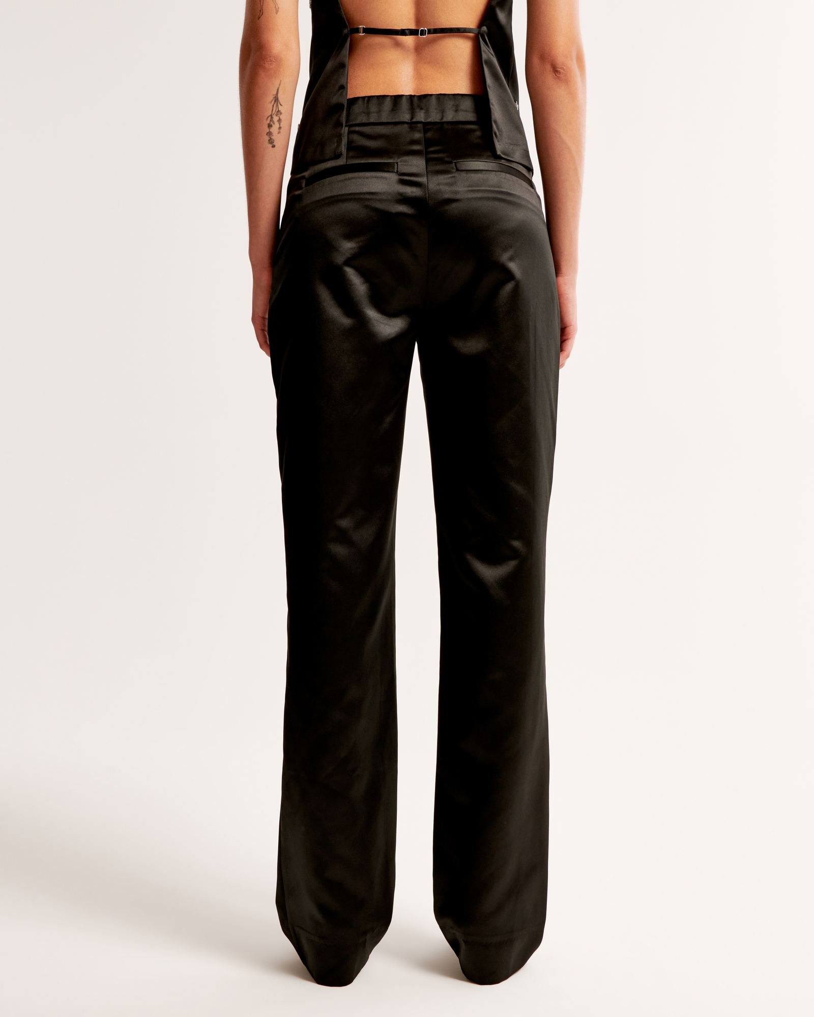 High Rise Tailored Straight Satin Pant