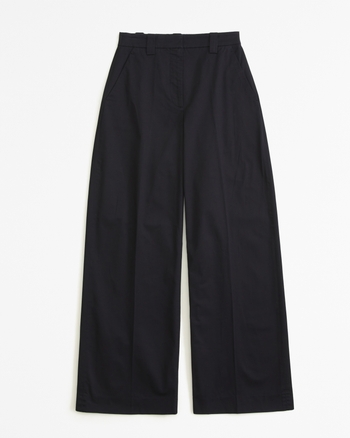 Wispa Cotton Wide Leg Trousers with Stripy & Cream Waistband - Black