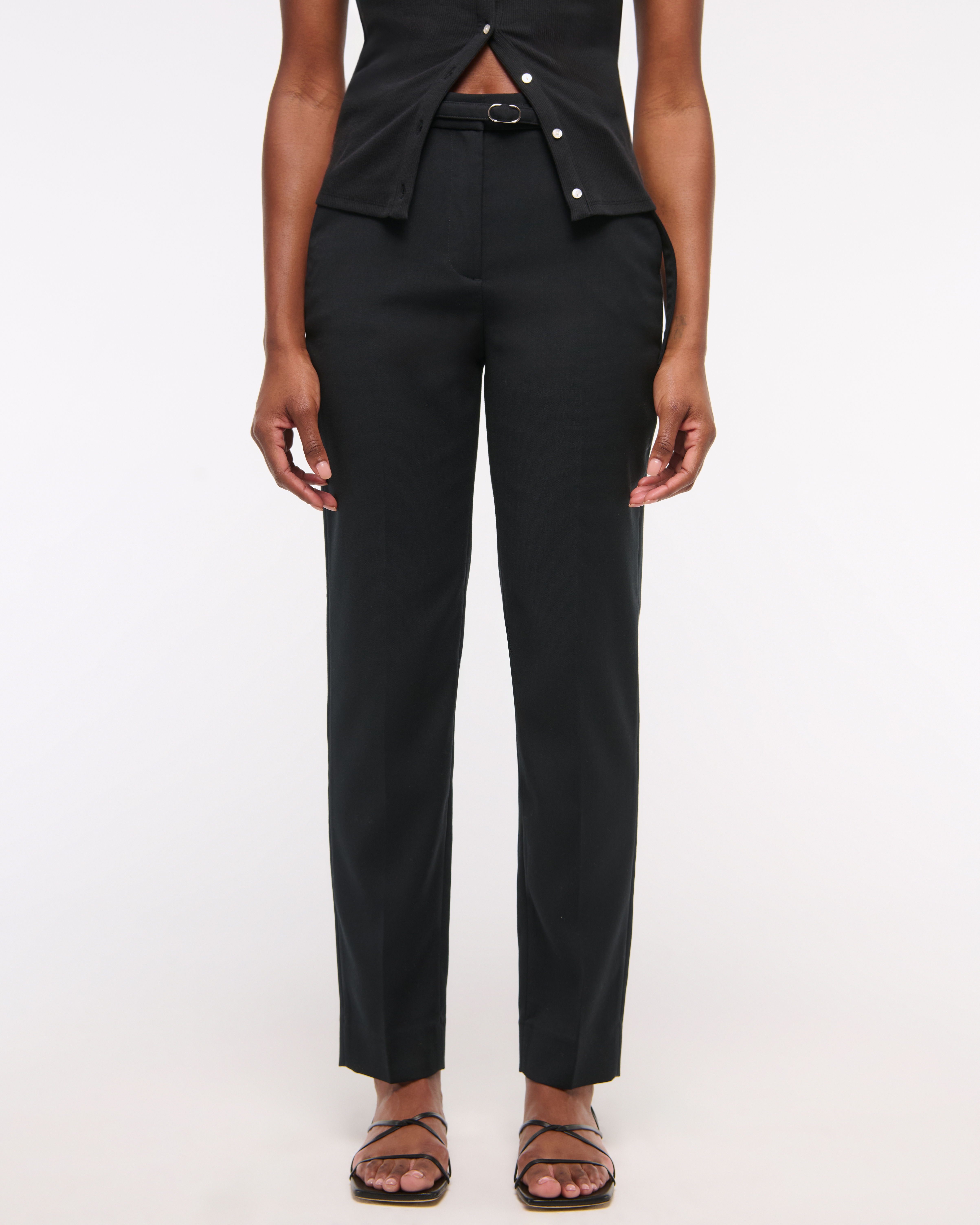 Women's High Rise Belted Ankle Straight Pant | Women's