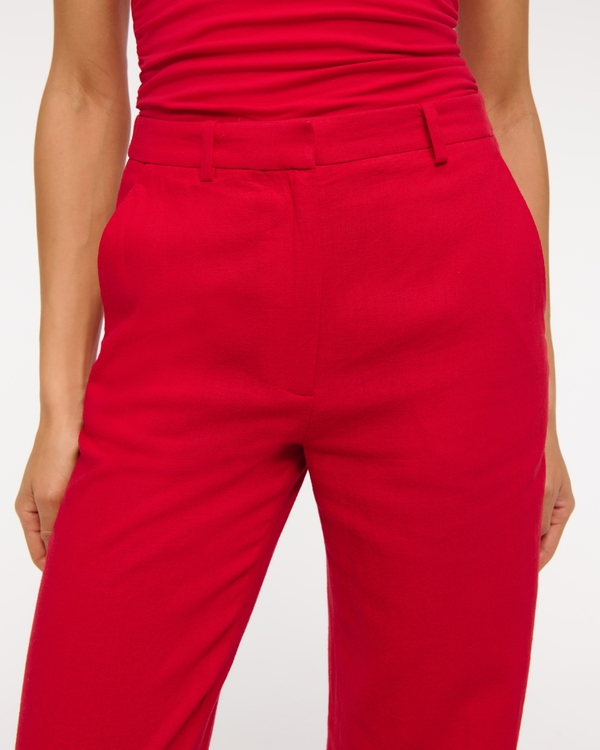 Pantalones con pierna ancha A&F Sloane de tiro alto sartoriales de mezcla de lino