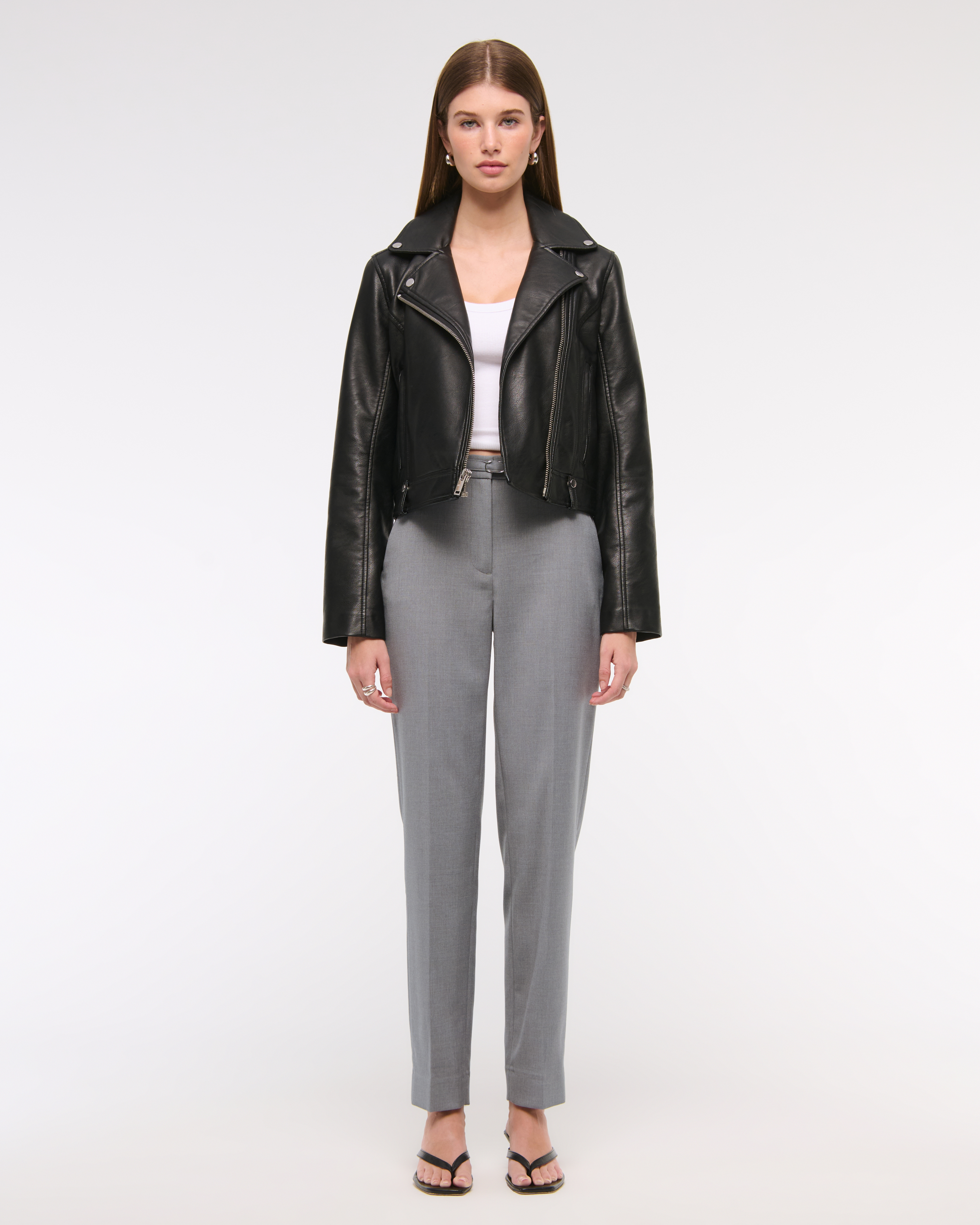 Abercrombie & Fitch High Rise Belted Ankle Straight Pant In Gray