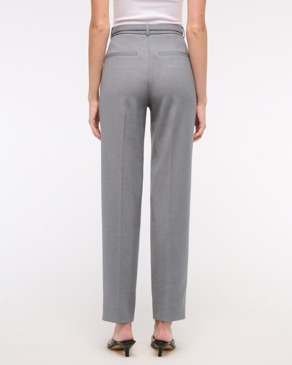 High Rise Belted Ankle Straight Pant