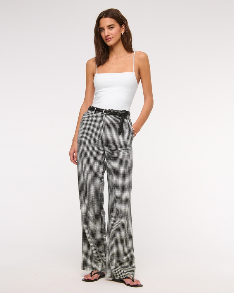 Tailored Linen-Blend Wide Leg Pant