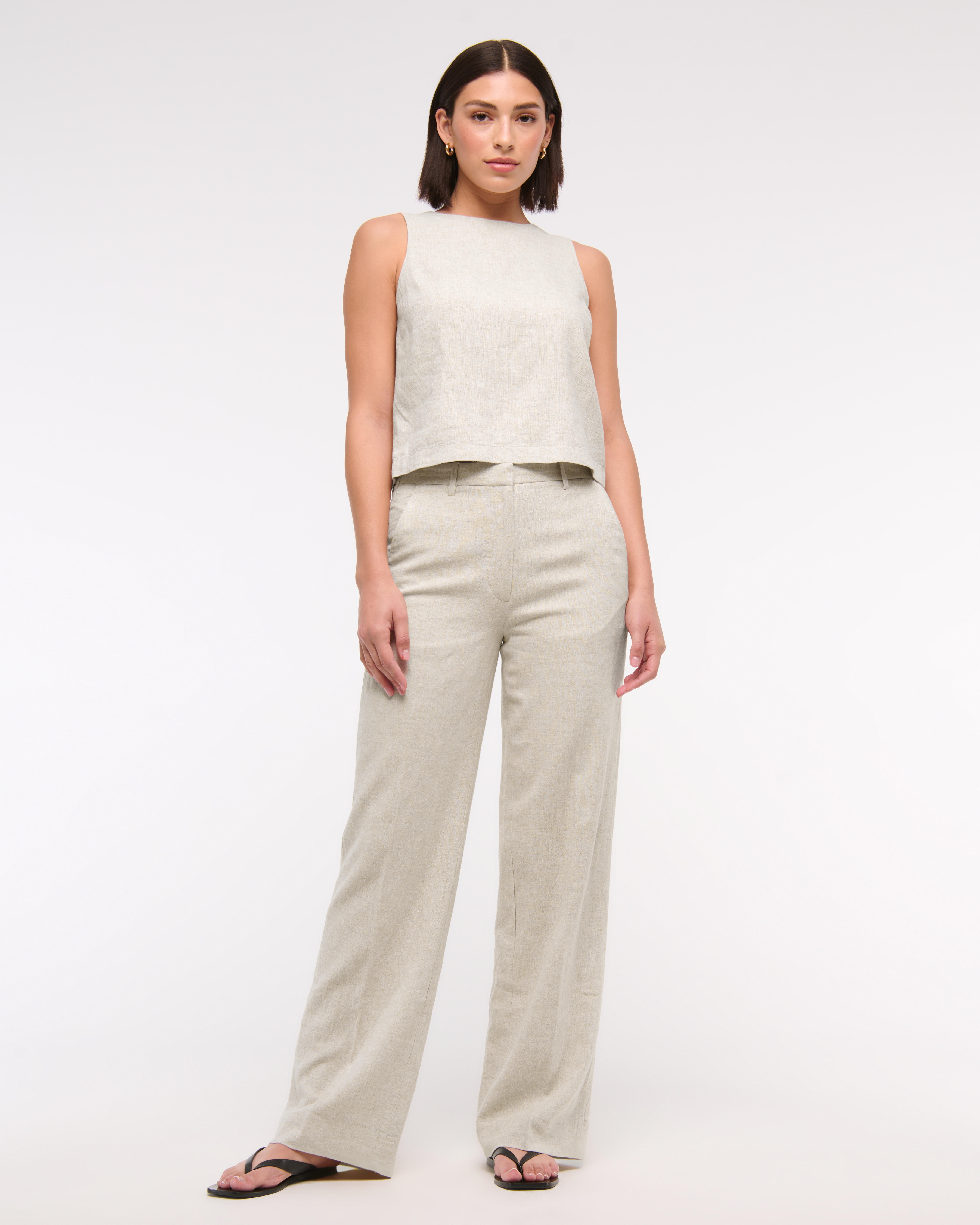 Abercrombie & Fitch Tailored Linen-blend Wide Leg Pant In Neutral