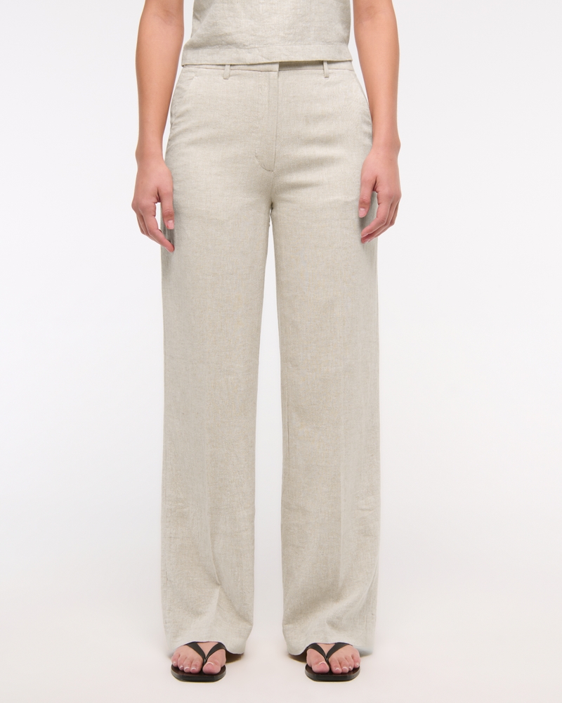 Tailored Linen-Blend Wide Leg Pant