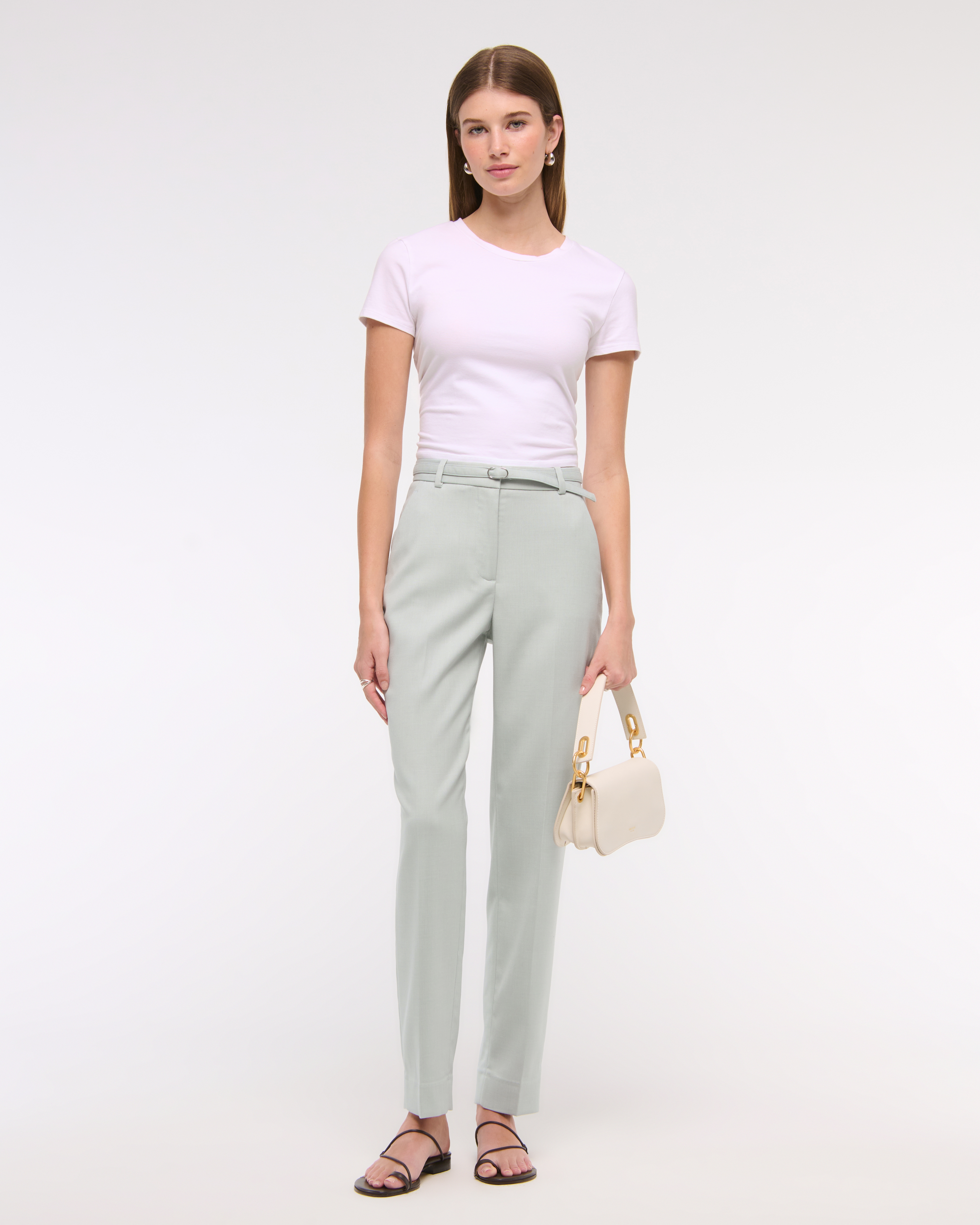 Abercrombie & Fitch High Rise Belted Ankle Straight Pant In Gray