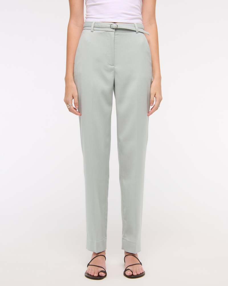 High Rise Belted Ankle Straight Pant