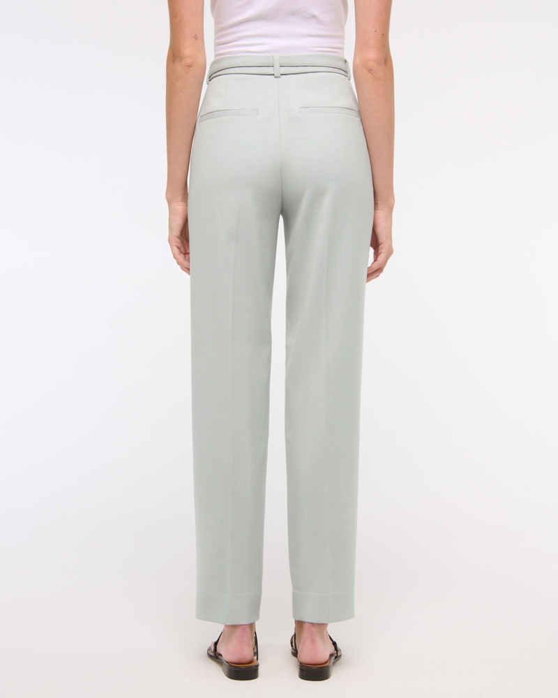 High Rise Belted Ankle Straight Pant