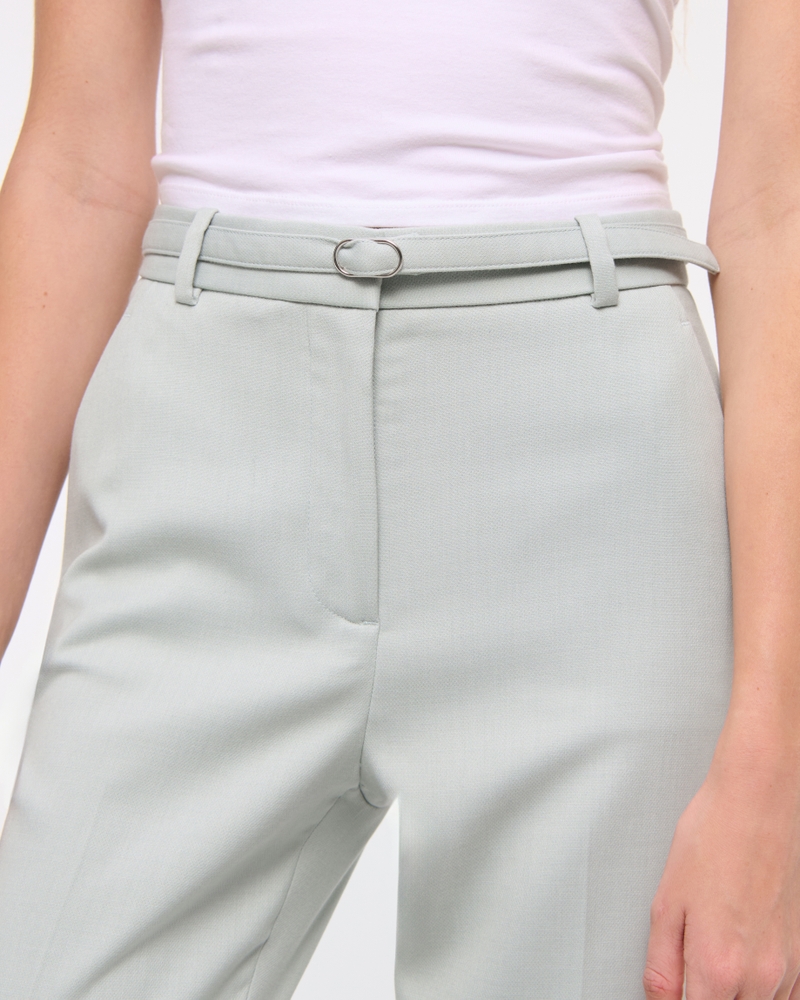 High Rise Belted Ankle Straight Pant