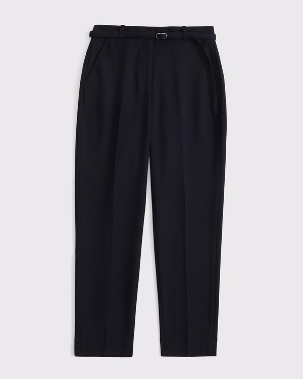 Curve Love High Rise Belted Ankle Straight Pant, Black view 1