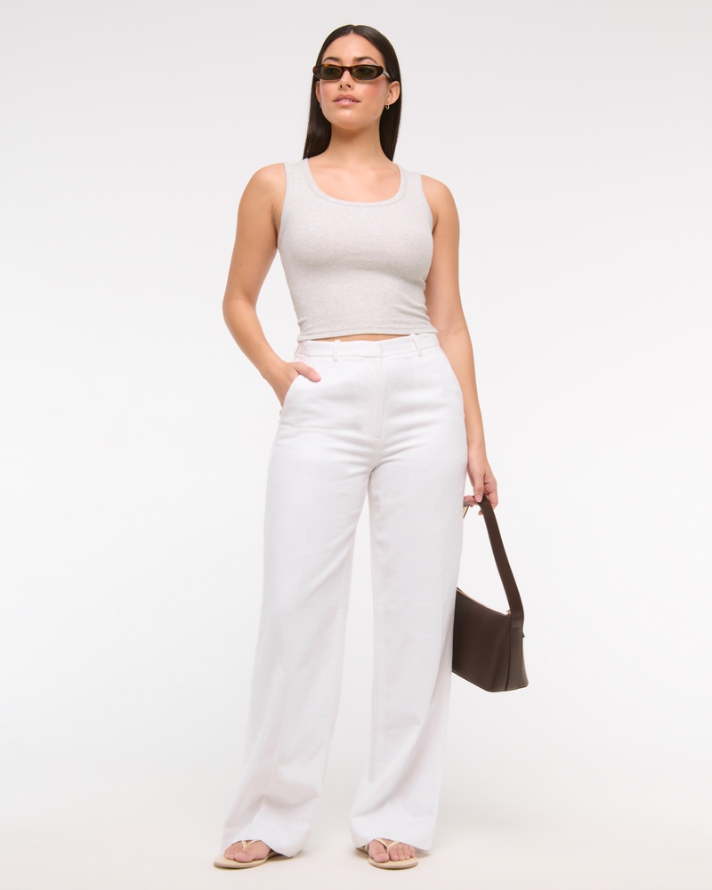 Women's Curve Love Tailored Linen-Blend Wide Leg Pant | Women's