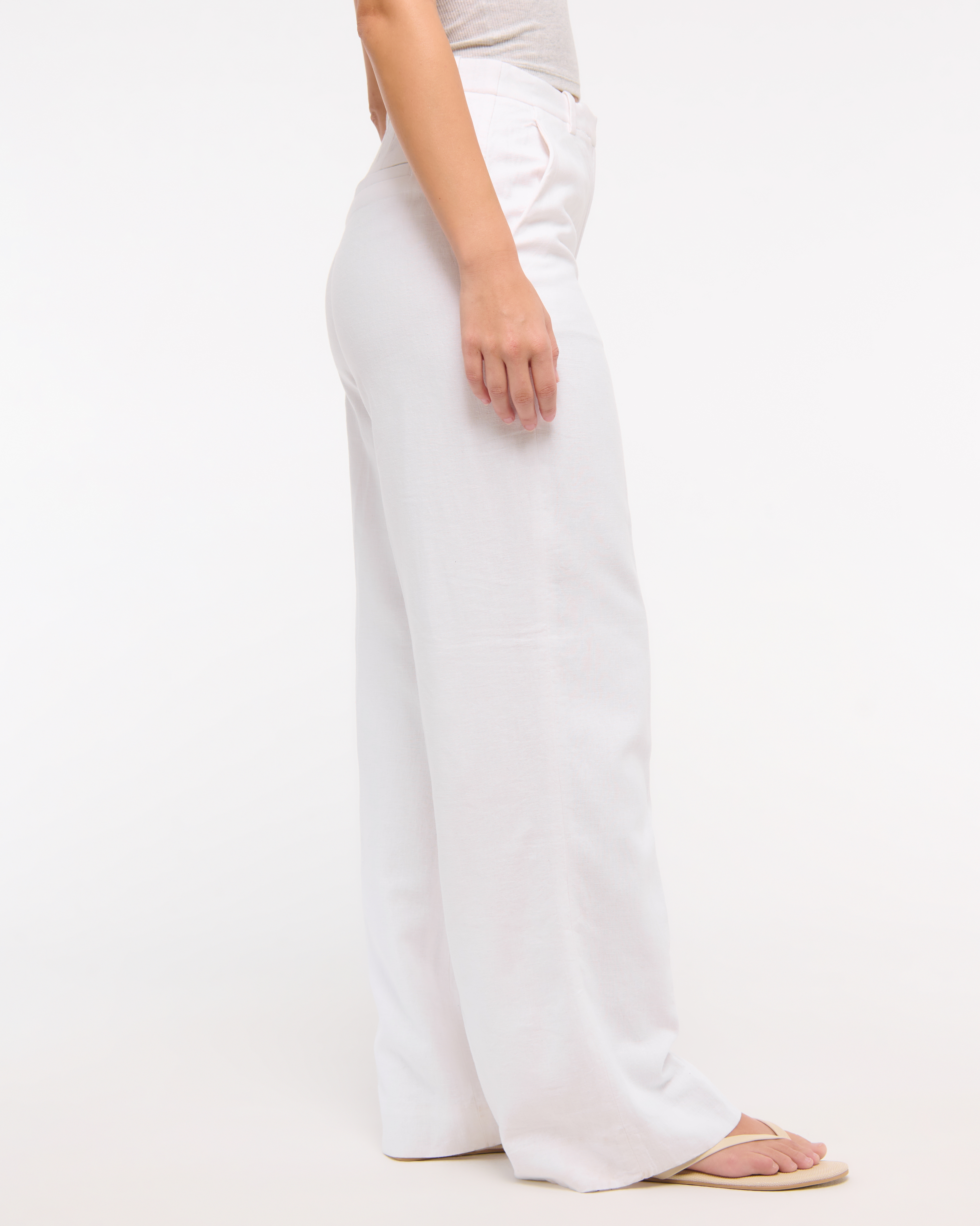 Abercrombie & Fitch Curve Love Tailored Linen-blend Wide Leg Pant In White