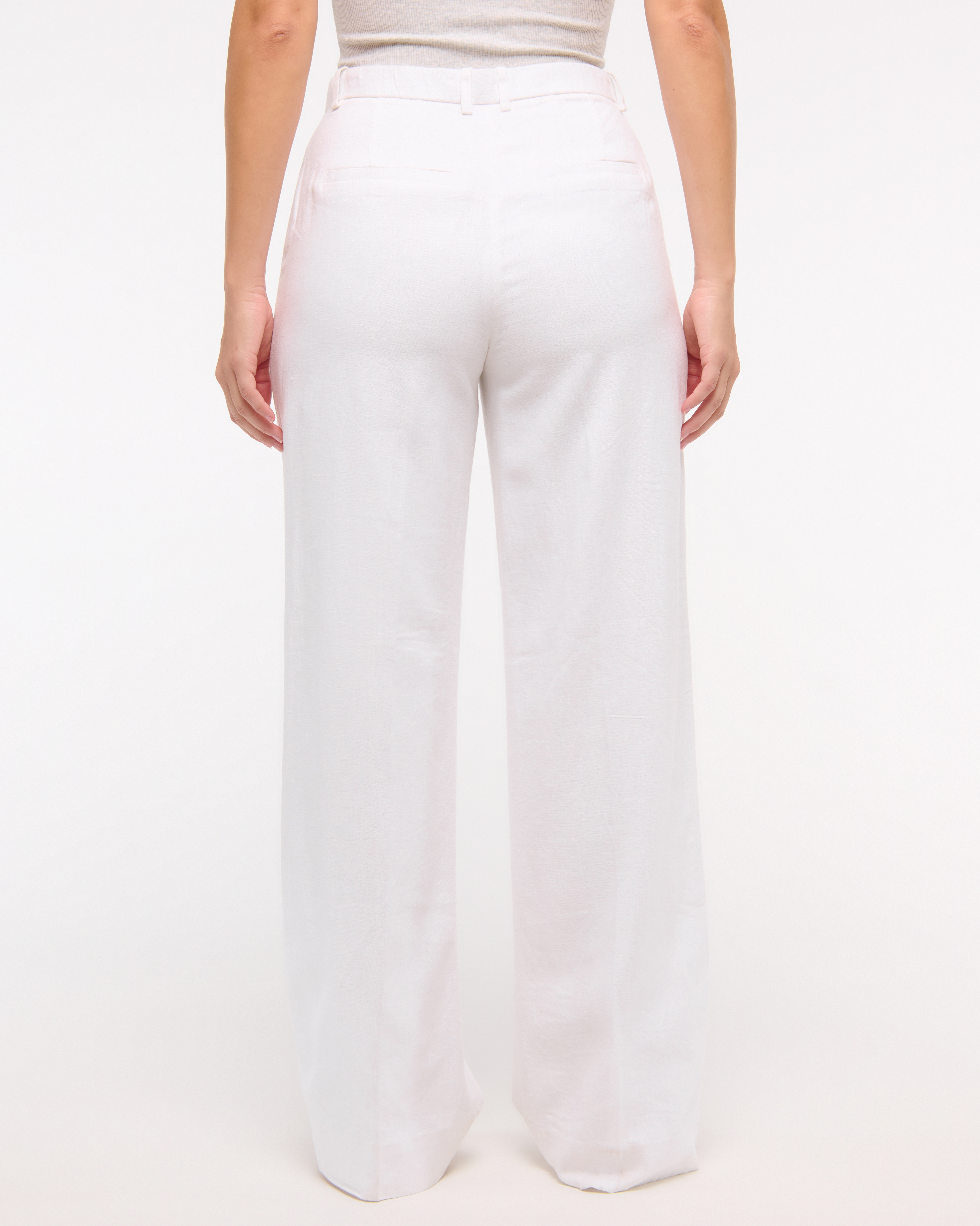 Abercrombie & Fitch Curve Love Tailored Linen-blend Wide Leg Pant In White