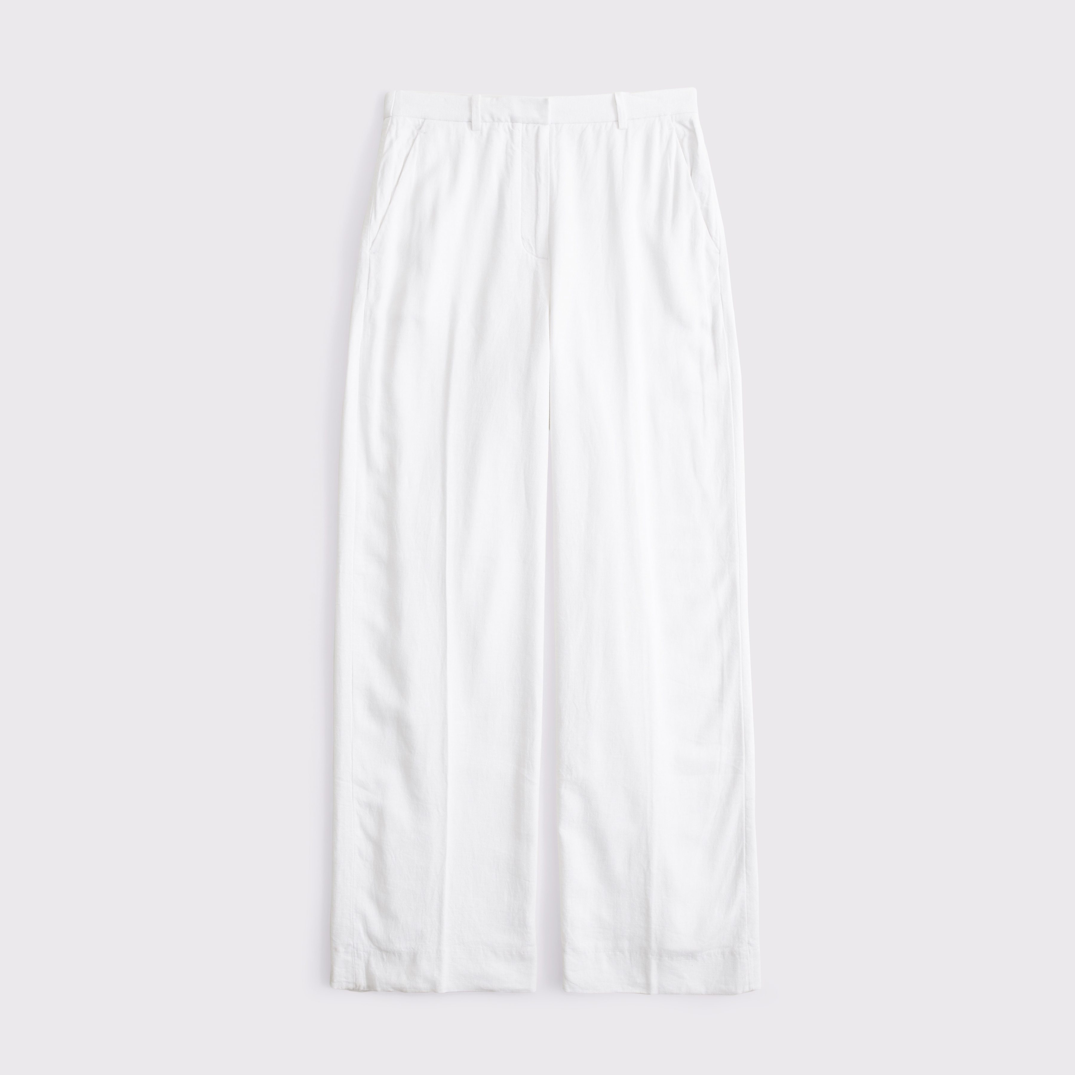 Abercrombie & Fitch Curve Love Tailored Linen-blend Wide Leg Pant In White